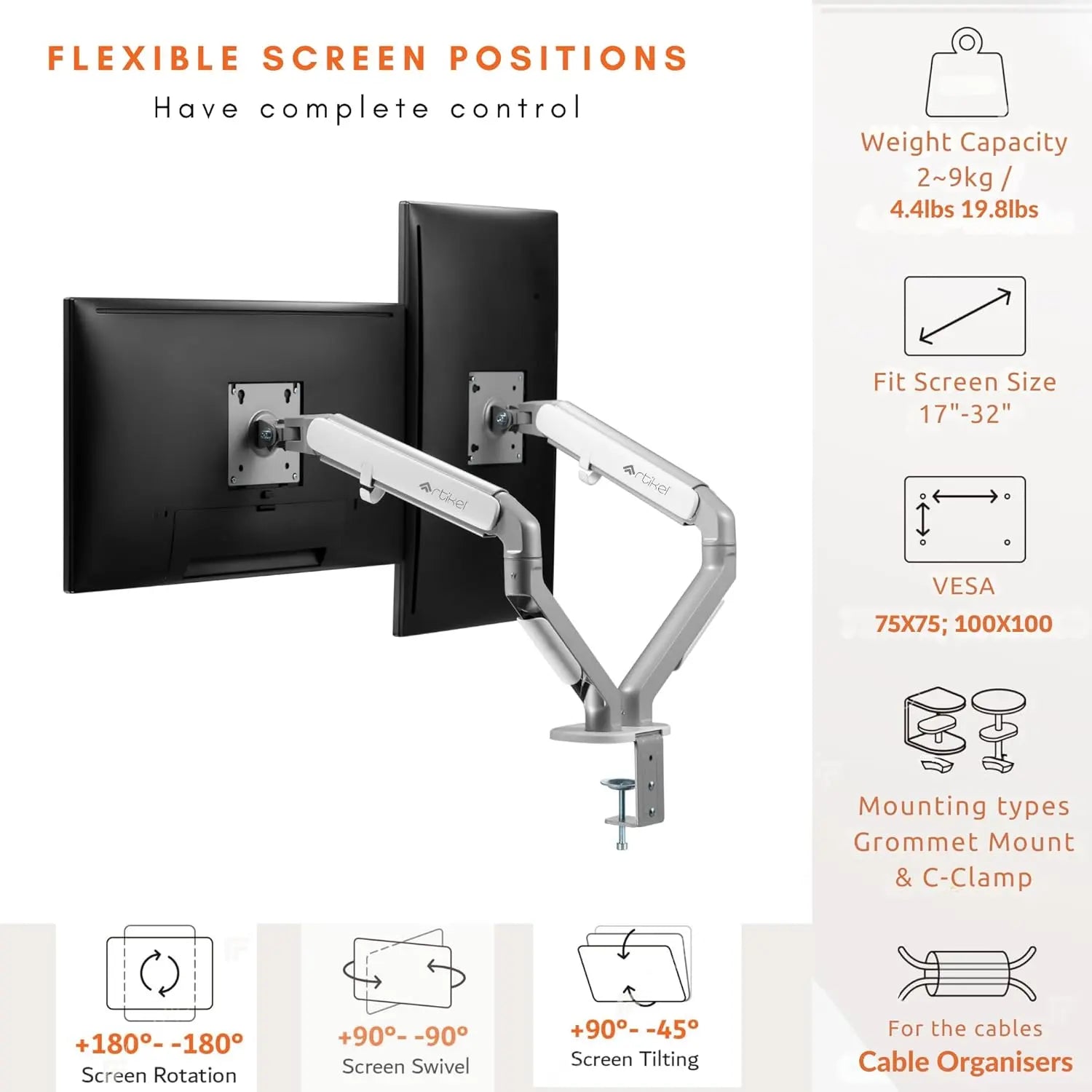 Drogo Monitor Arm VESA Mount with C Clamp Grommet Mounting Base Computer Monitor Stand Drogo India