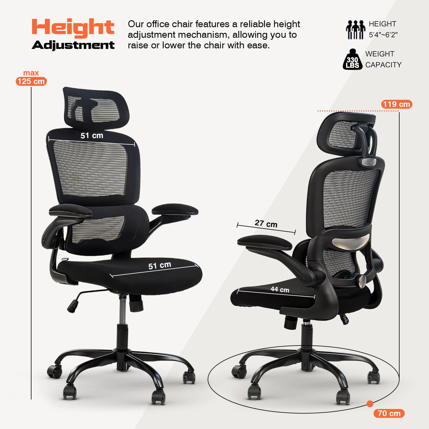 Drogo AeroFlex Ergonomic Office Chair for Work from Home, Flip-up Armrest & Recline