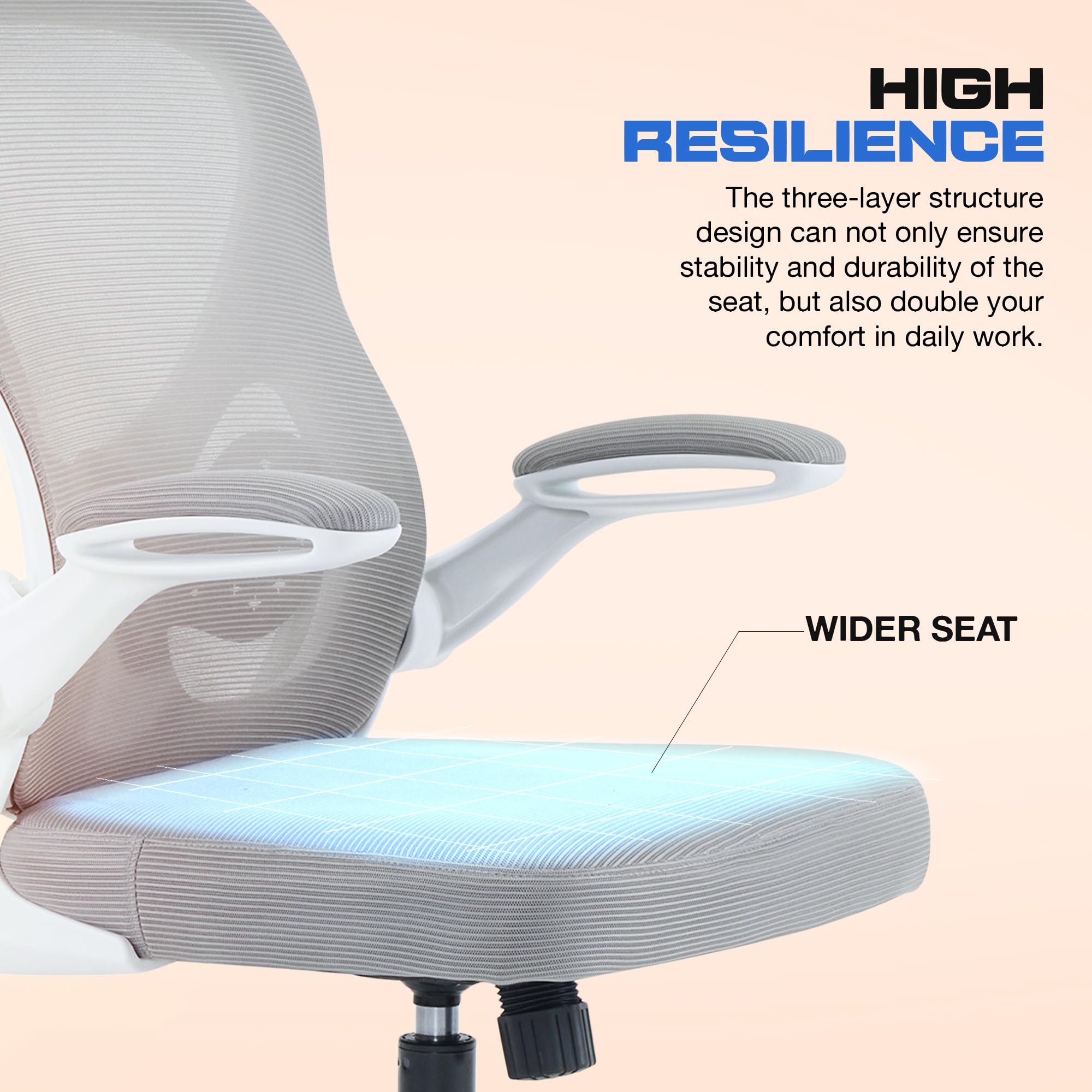 Drogo Ergonomic Office Chair for Work from Home with Breathable Mesh, Flip-up Armrest