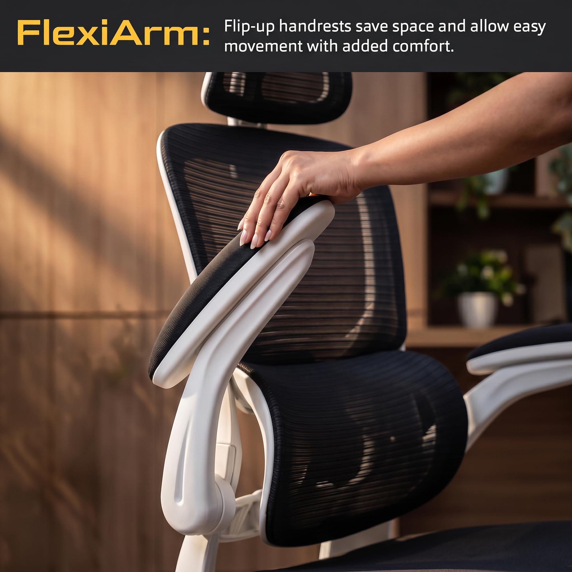 Drogo AeroFlex Ergonomic Office Chair for Work from Home, Flip-up Armrest & Recline