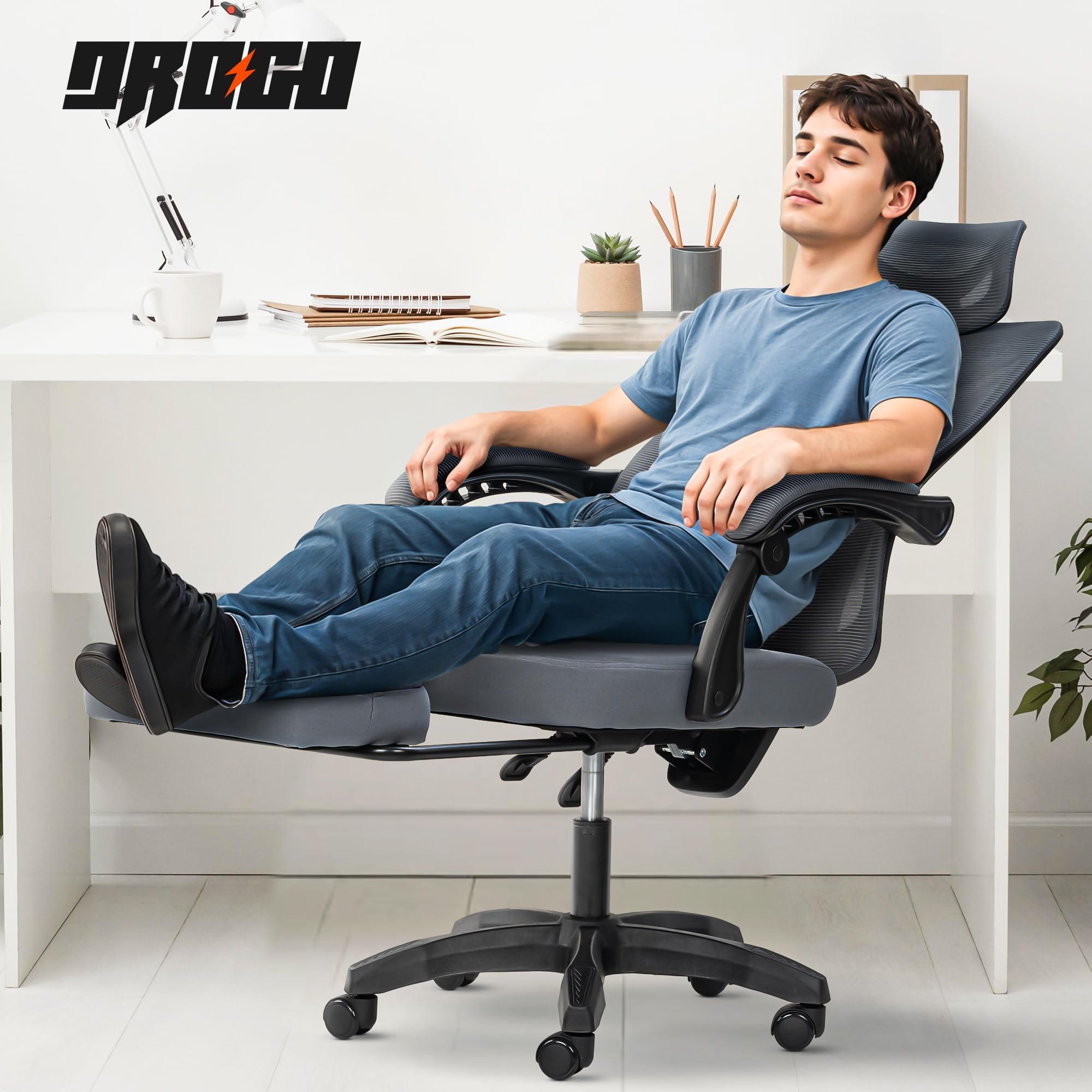 Drogo Flexo Ergonomic Office Chair For Work From Home With Breathable Mesh, Armrest, 2D Headrest & Adjustable Lumbar Support