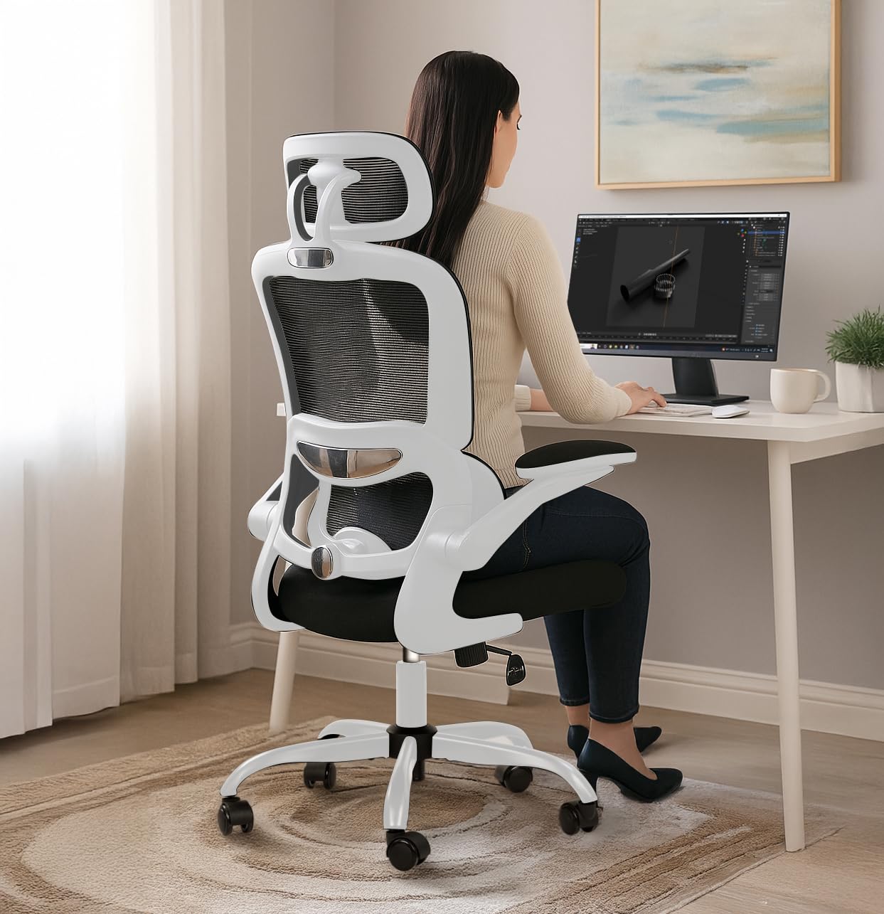 Drogo AeroFlex Ergonomic Office Chair for Work from Home, Flip-up Armrest & Recline