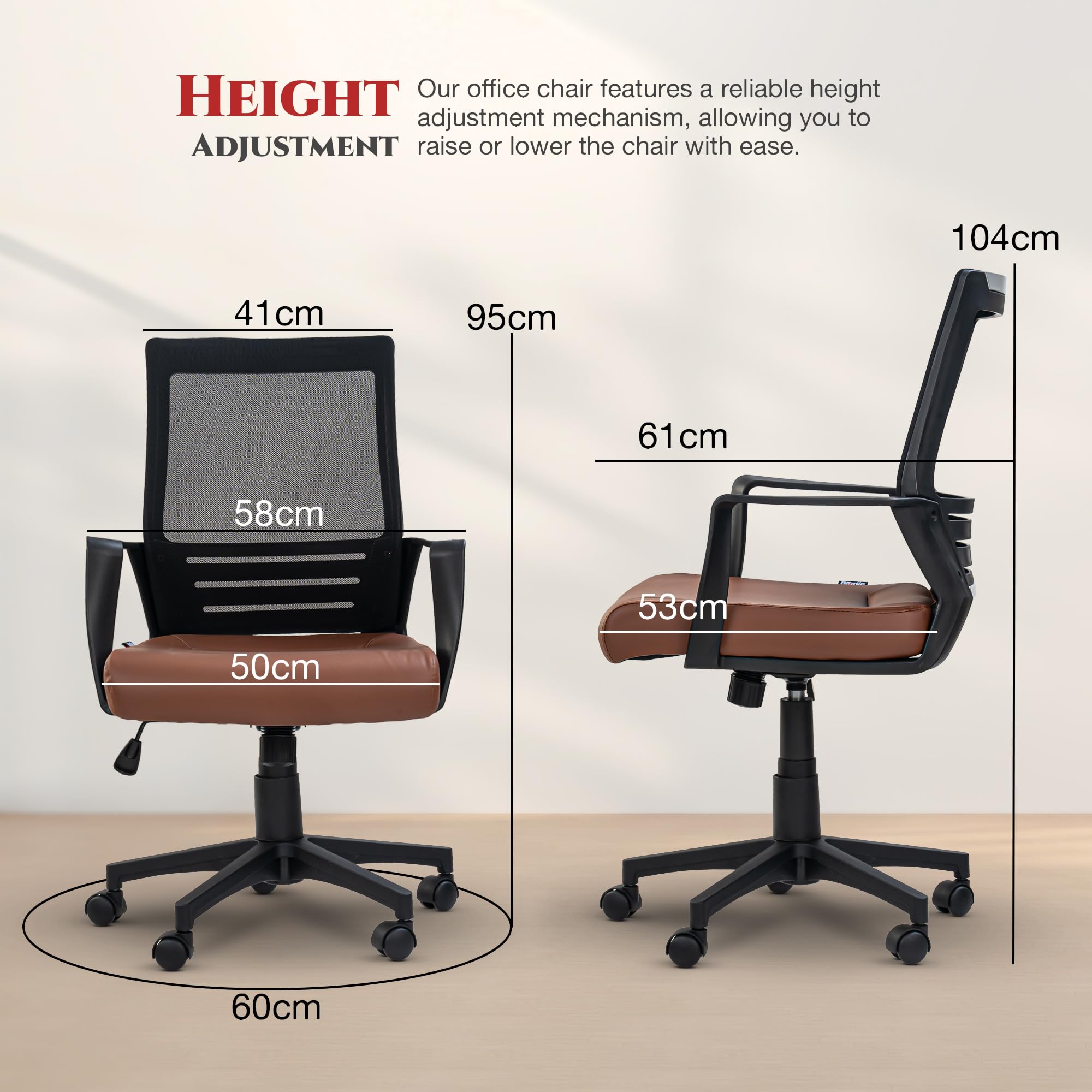 DROGO Lumina Ergonomic Premium Leatherette Office Chair for Work at Home, Computer Chair with Fixed Armrest