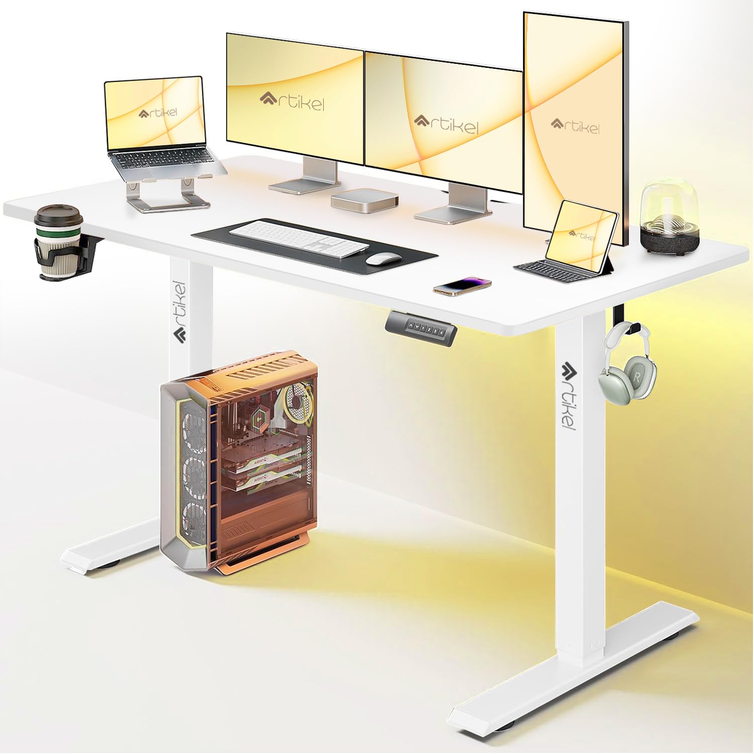 Drogo Artikel Electric Height Adjustable Table Diy, Sit Stand Gaming Desk, with 3 Yr Warranty 110X60Cm  - White