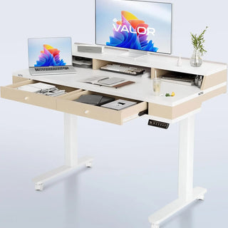 Drogo Artikel Valor Electric Height Adjustable Standing Desk with Storage Drawers & Shelves (Right Cabinet) Galaxy Incorporation