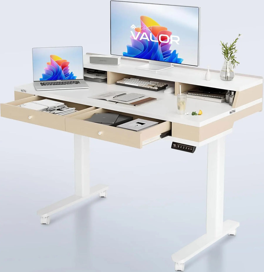 Drogo Artikel Valor Electric Height Adjustable Standing Desk with Storage Drawers & Shelves (Right Cabinet) Galaxy Incorporation