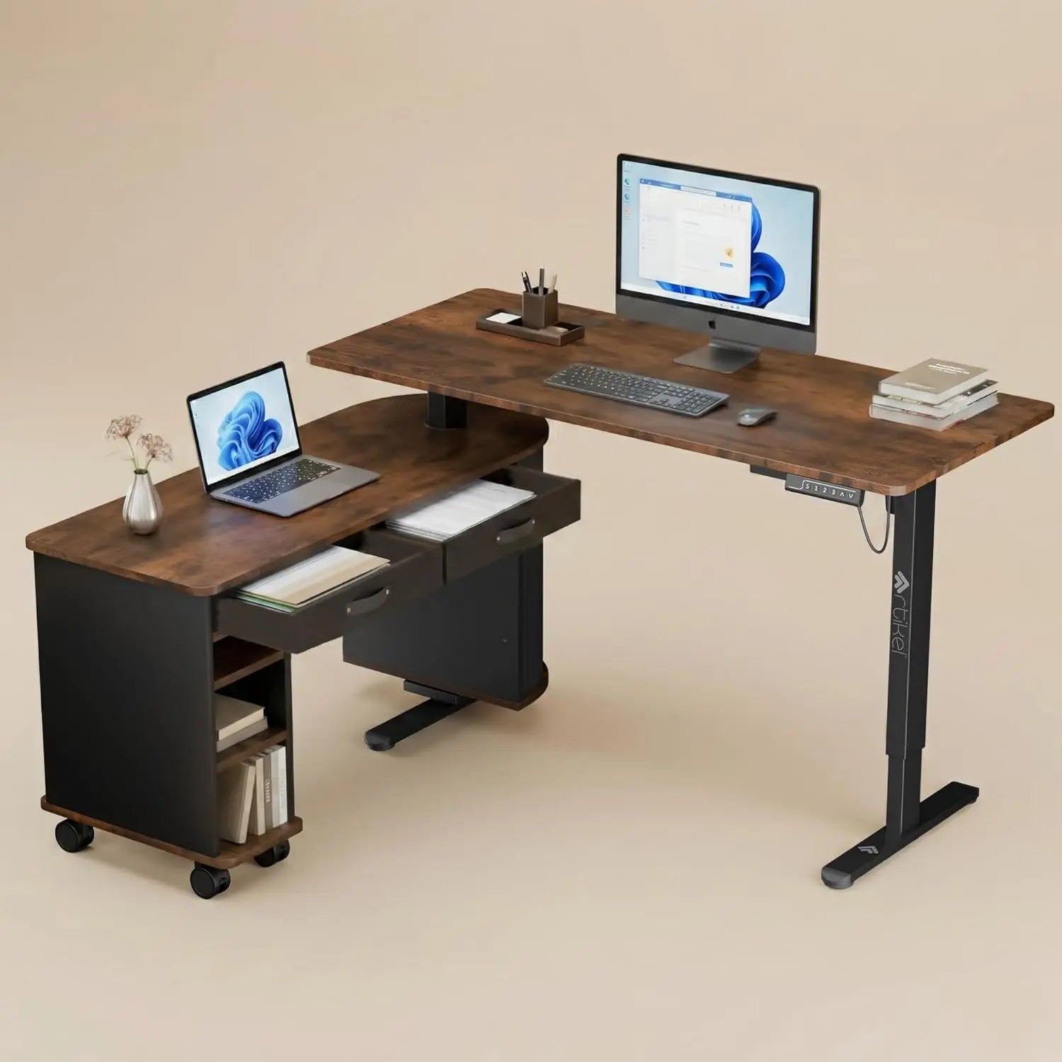 Drogo Opulent L-Shaped Electric Height Adjustable Table for Office & Home Ergonomic Sit Stand Desk (140X60Cm) Drogo India