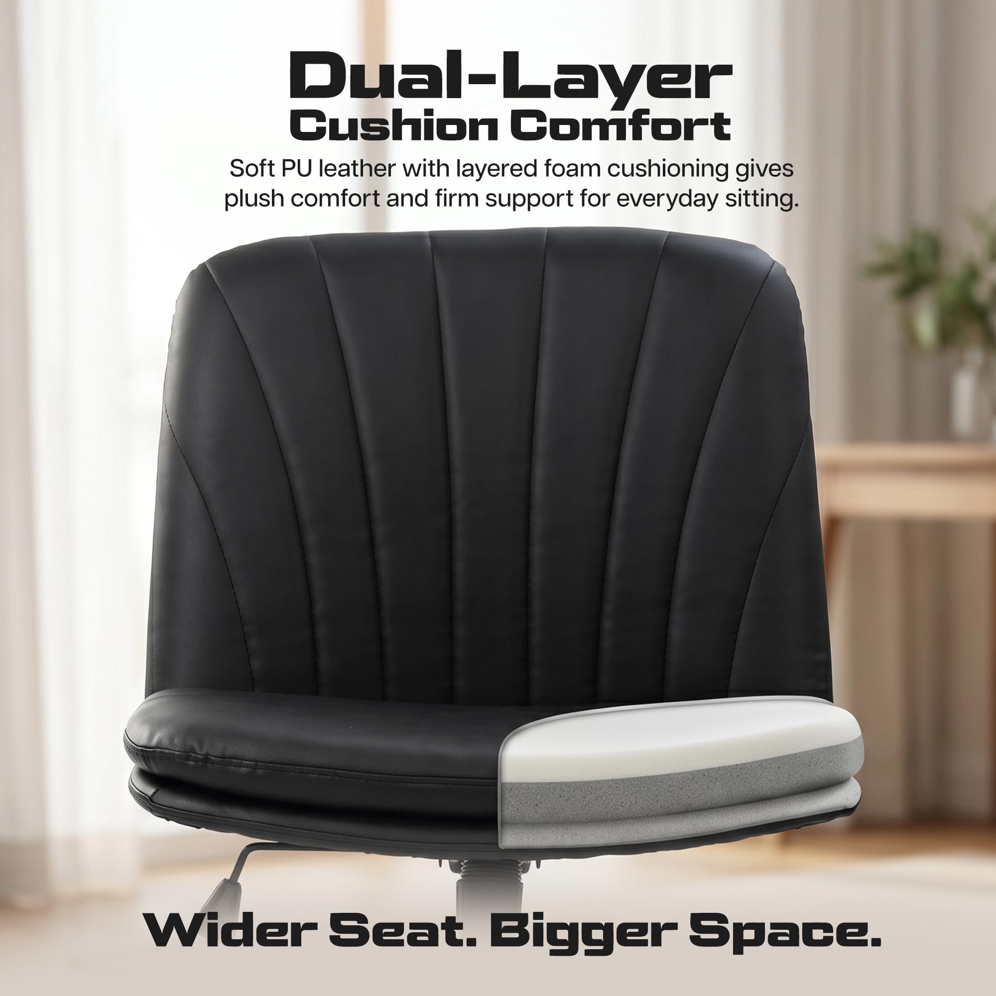 Zen Cross Legged Chair for Work from Home, Cross Legged Wide Computer Chair (Black)