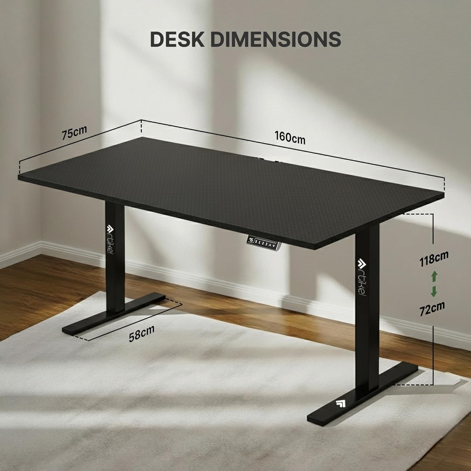 Drogo Artidesk Lite X-Large Electric Height Adjustable Table for Office & Home (160x75cm)
