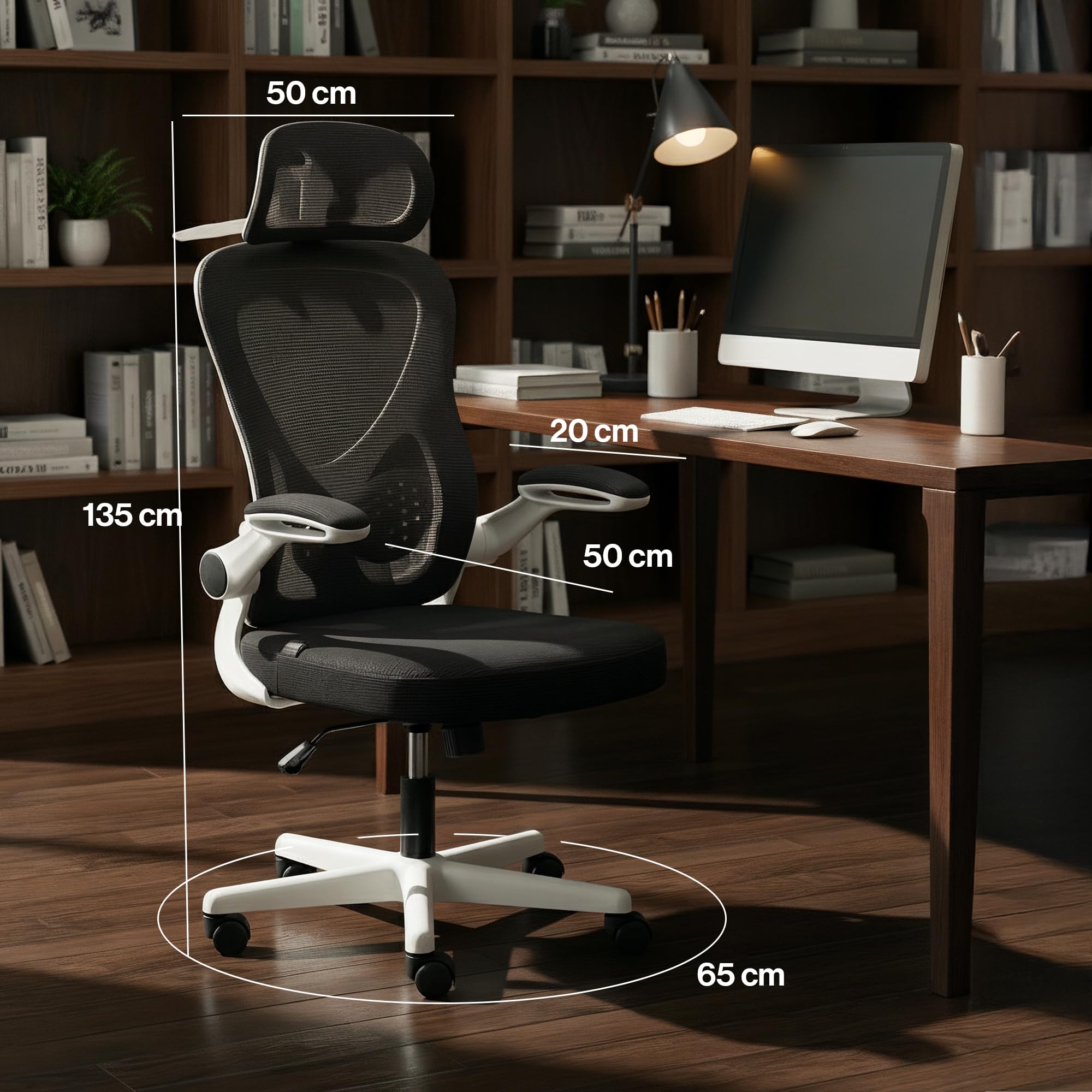 Drogo Ergonomic Office Chair for Work from Home with Breathable Mesh, Flip-up Armrest