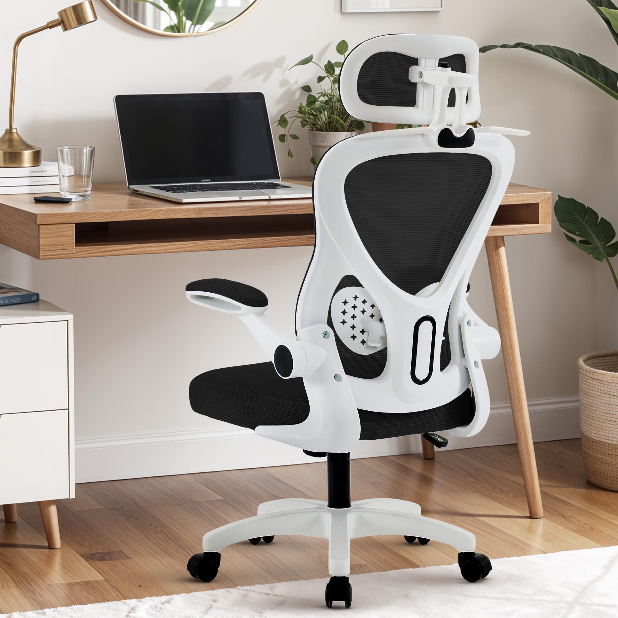 Drogo Ergonomic Office Chair for Work from Home with Breathable Mesh, Flip-up Armrest