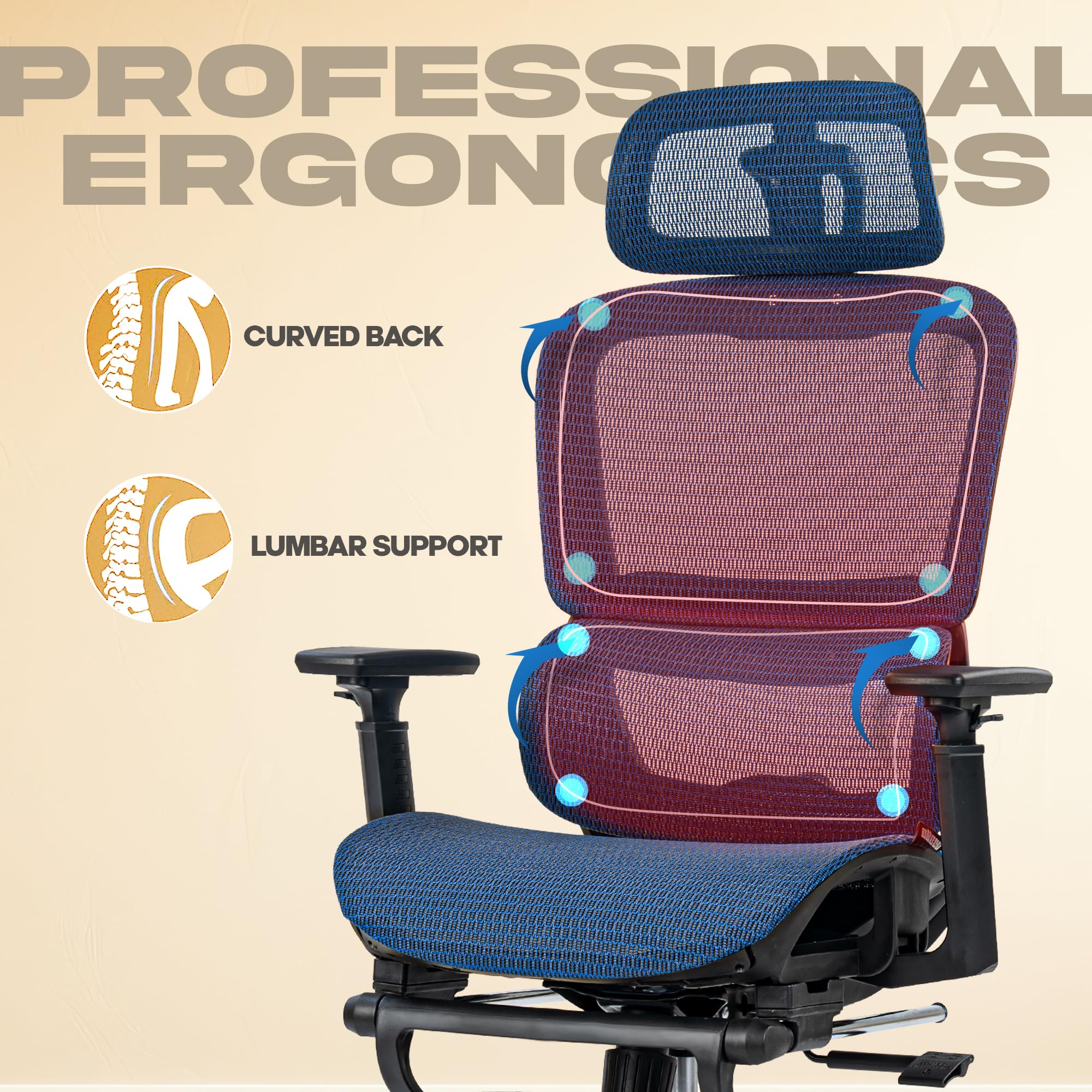 Drogo ProFlex Ergonomic Office Chair for Work from Home, Computer Chair with Adjustable Seat, 3D Armrest, Footrest, Recline 2D Headrest & Lumbar Support