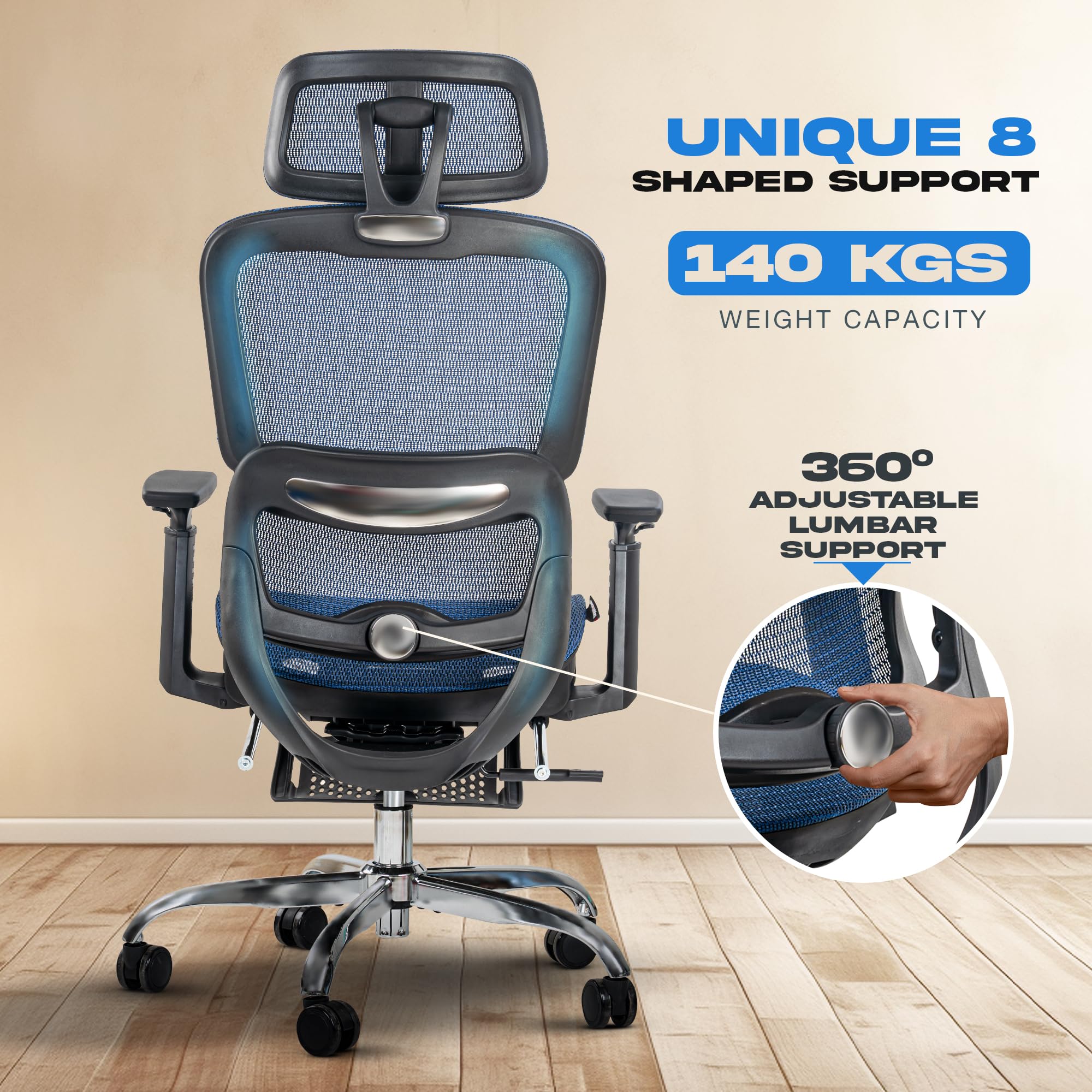 Drogo ProFlex Ergonomic Office Chair for Work from Home, Computer Chair with Adjustable Seat, 3D Armrest, Footrest, Recline 2D Headrest & Lumbar Support