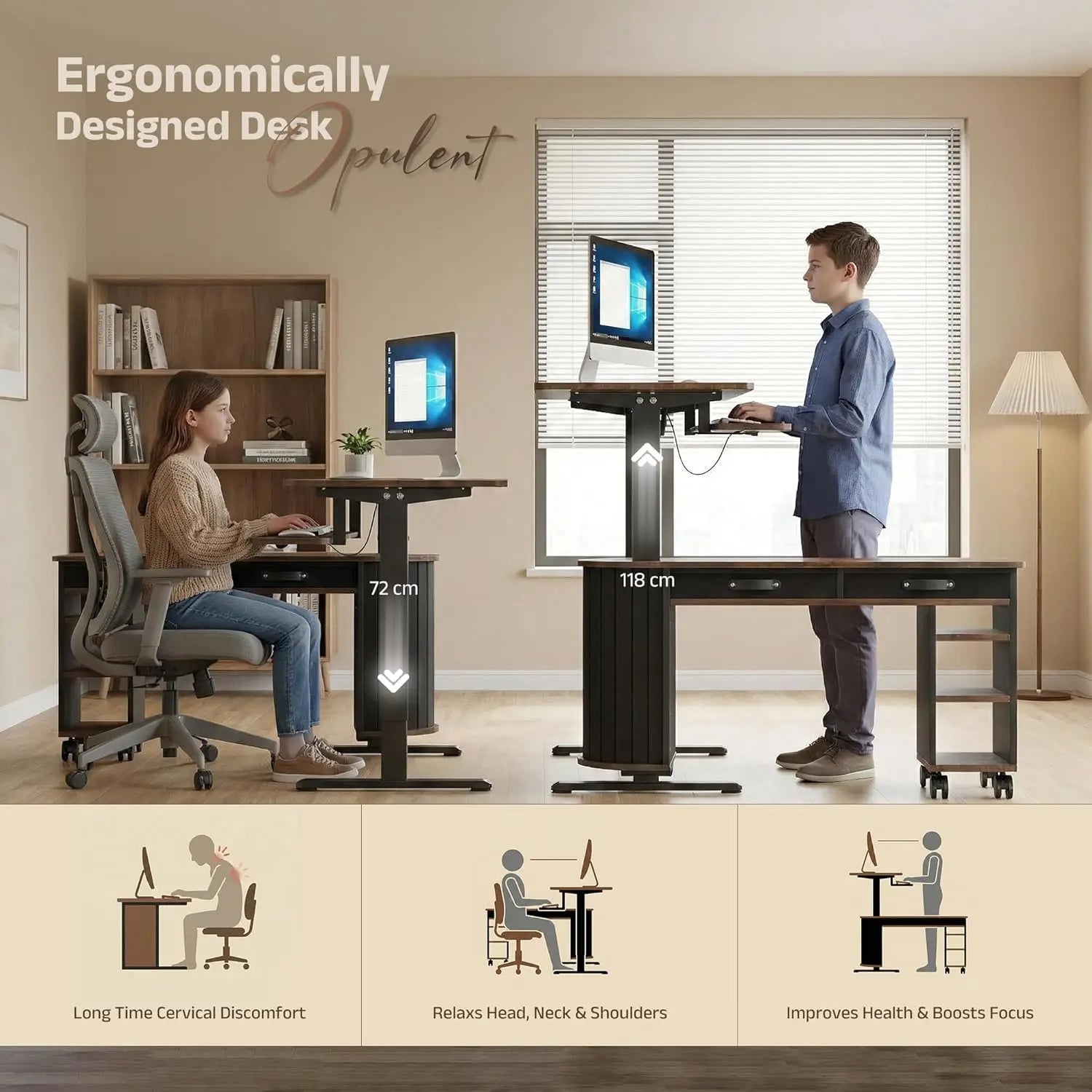 Drogo Opulent L-Shaped Electric Height Adjustable Table for Office & Home Ergonomic Sit Stand Desk (140X60Cm) Drogo India