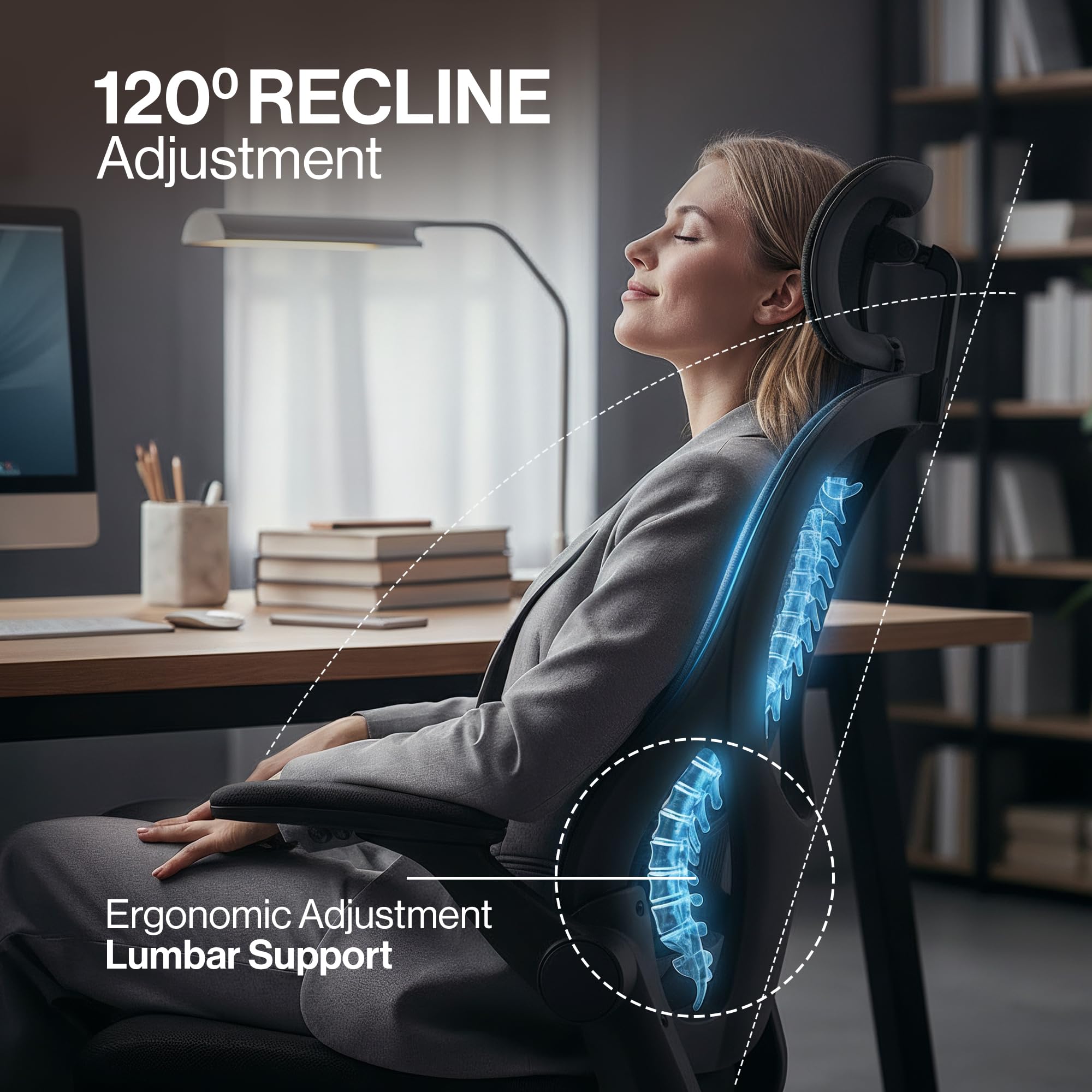 Drogo Ergonomic Office Chair for Work from Home with Breathable Mesh, Flip-up Armrest