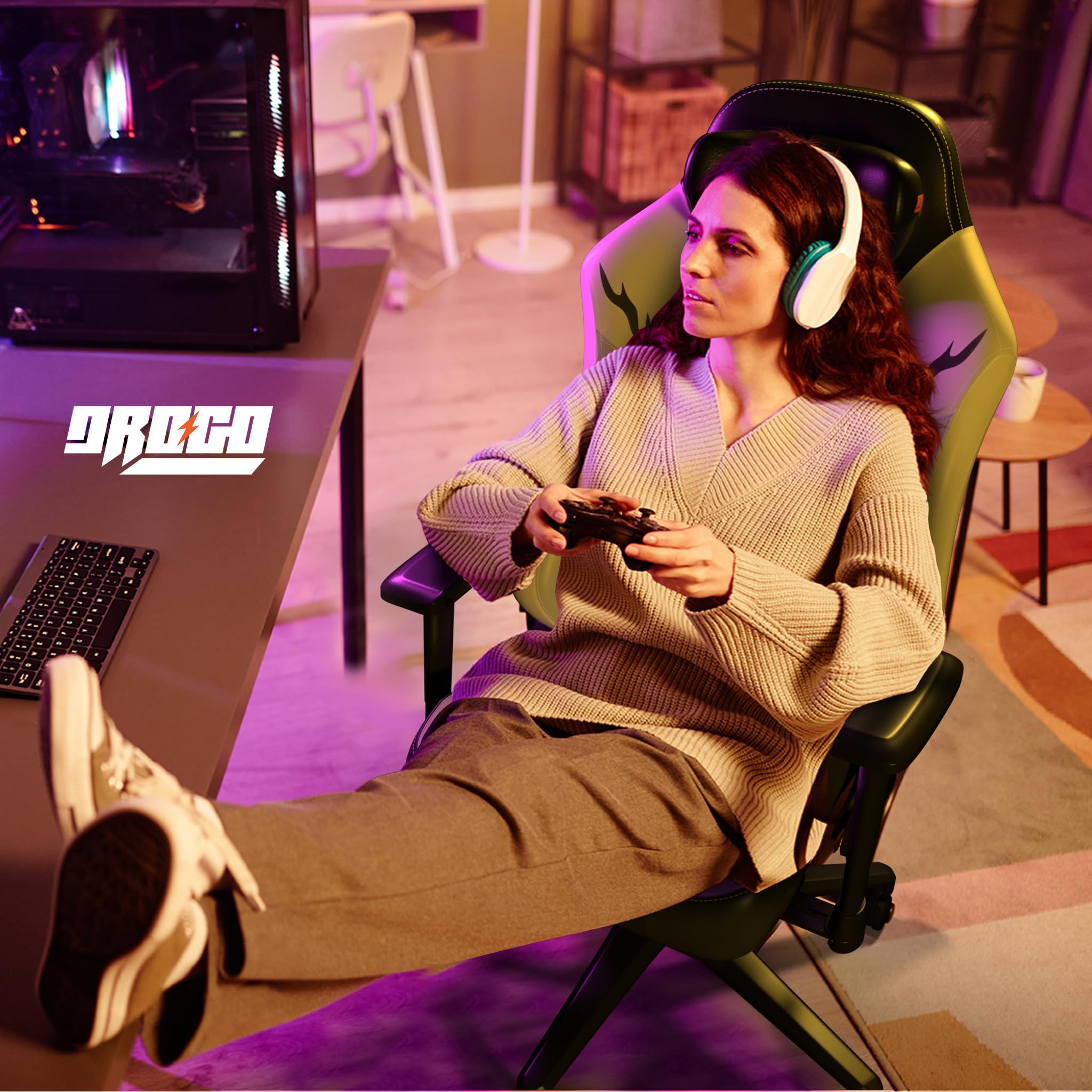 Drogo Drifting Series Ergonomic Gaming Chair with Premium Leatherette, 4D Armrest, Recline with Magnetic Memory Foam Headrest