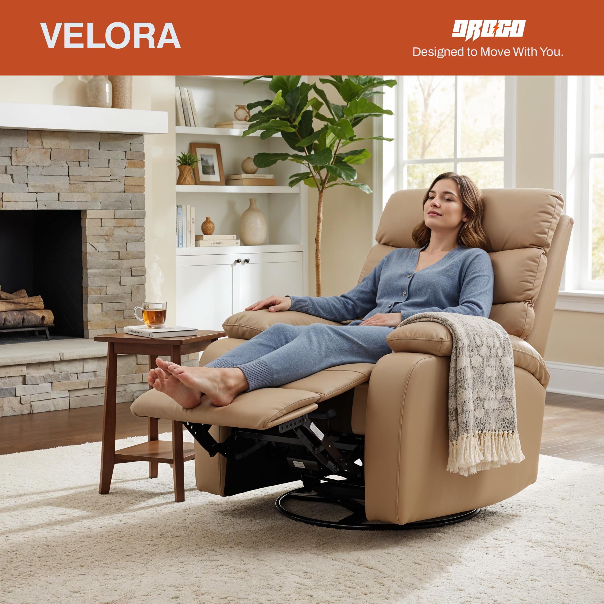 Drogo Velora Electric Motorised Recliner Sofa 1 Seater with Rocking, Revolving & Rapid Recline Technology