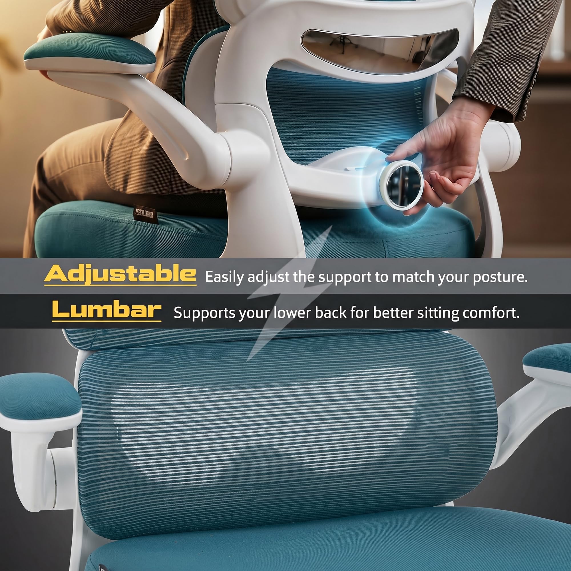 Drogo AeroFlex Ergonomic Office Chair for Work from Home, Flip-up Armrest & Recline