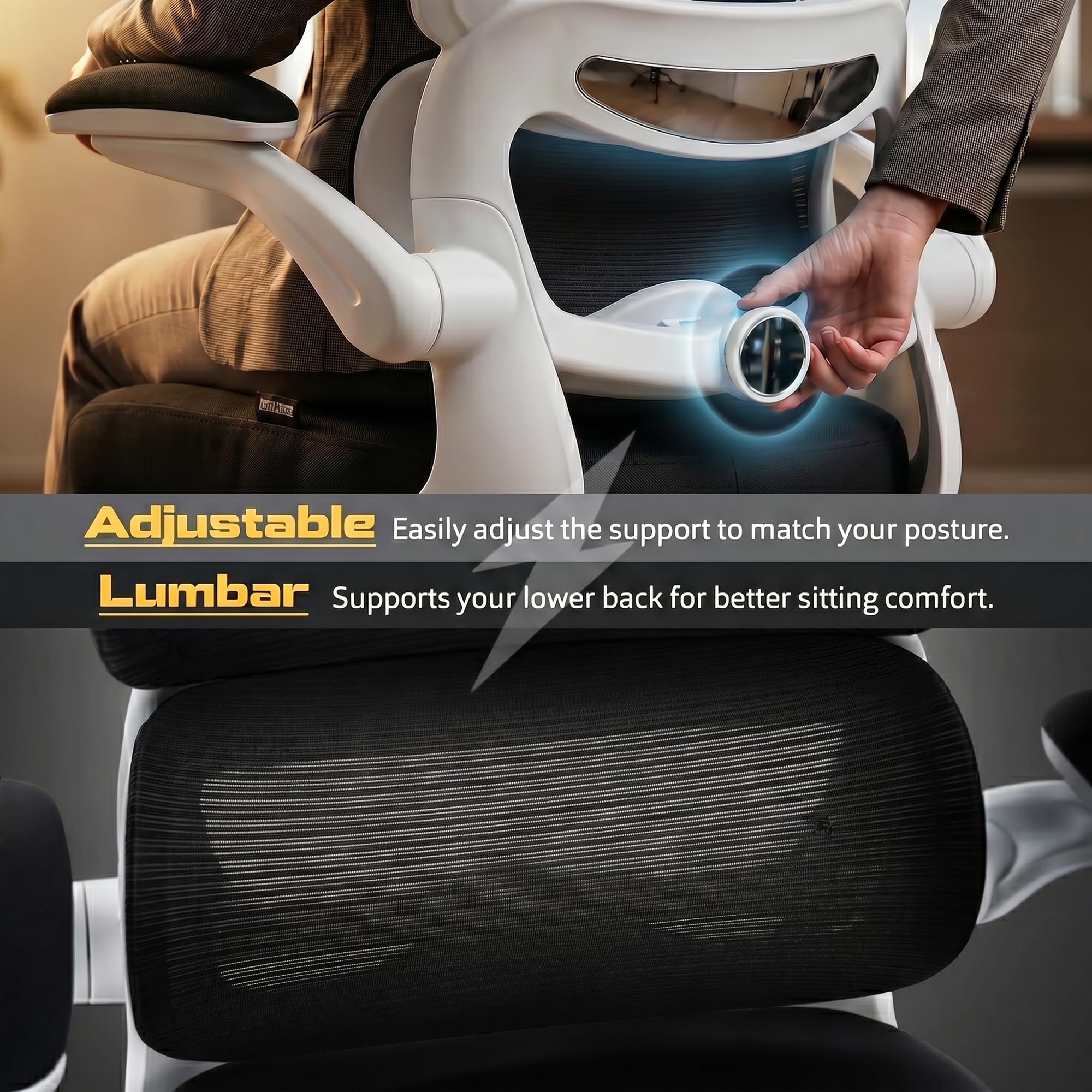 Drogo AeroFlex Ergonomic Office Chair for Work from Home, Flip-up Armrest & Recline