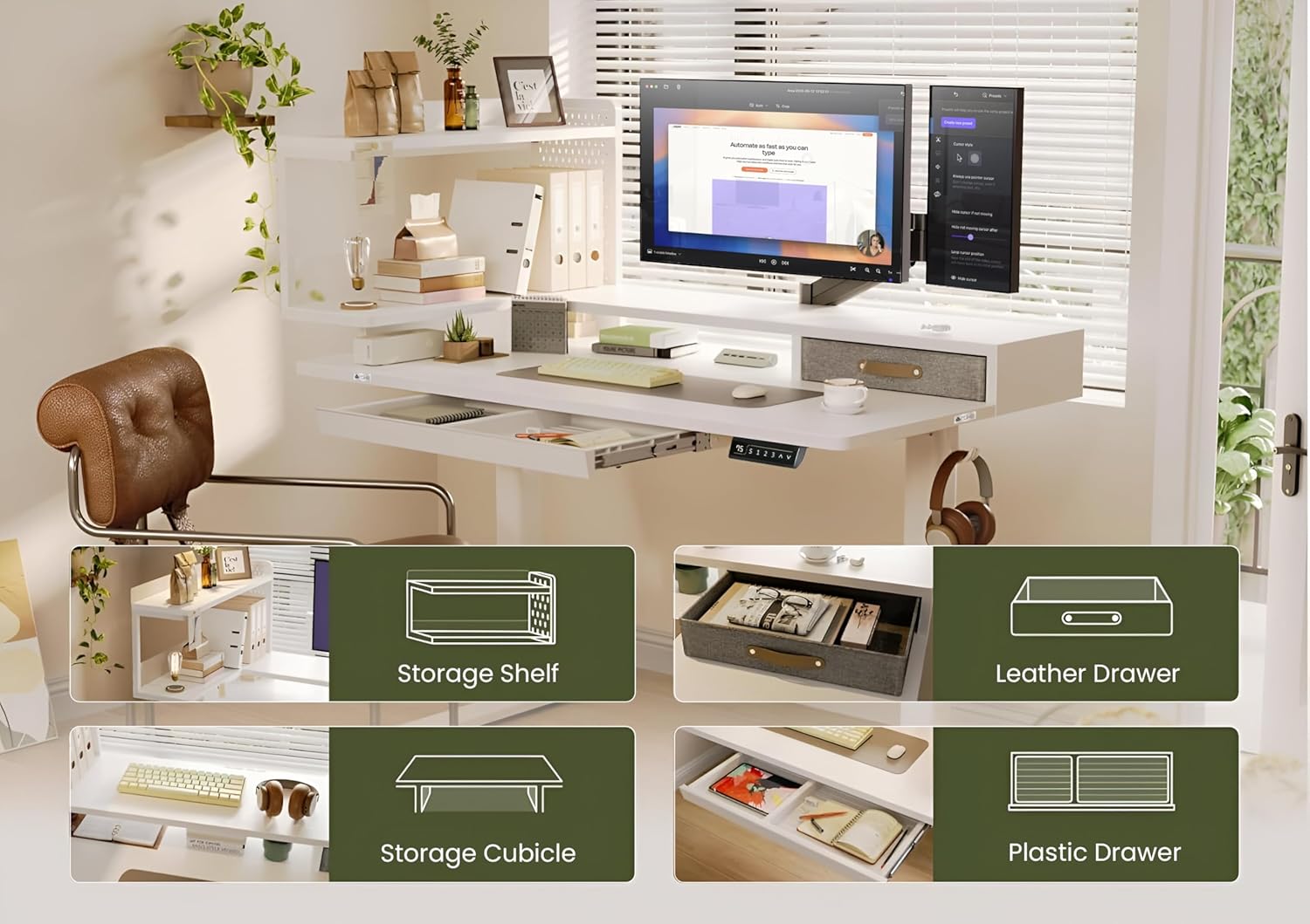 Drogo Artikel Stackon Electric Height Adjustable Standing Desk with Shelves (Left Cabinet)