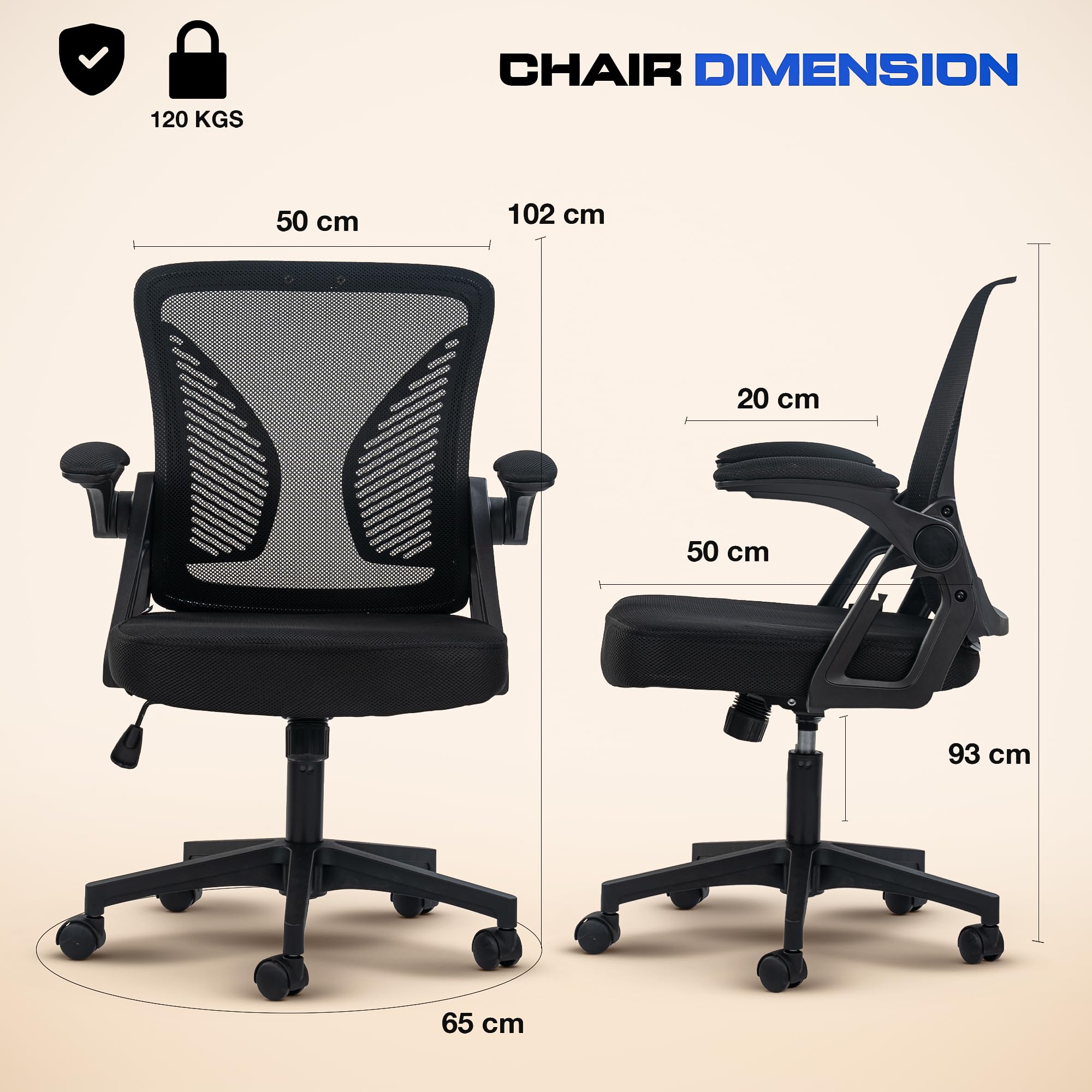 DROGO DynamicWing Ergonomic Office Chair for Work from Home, High Back Computer Chair with Flip Up Armrest