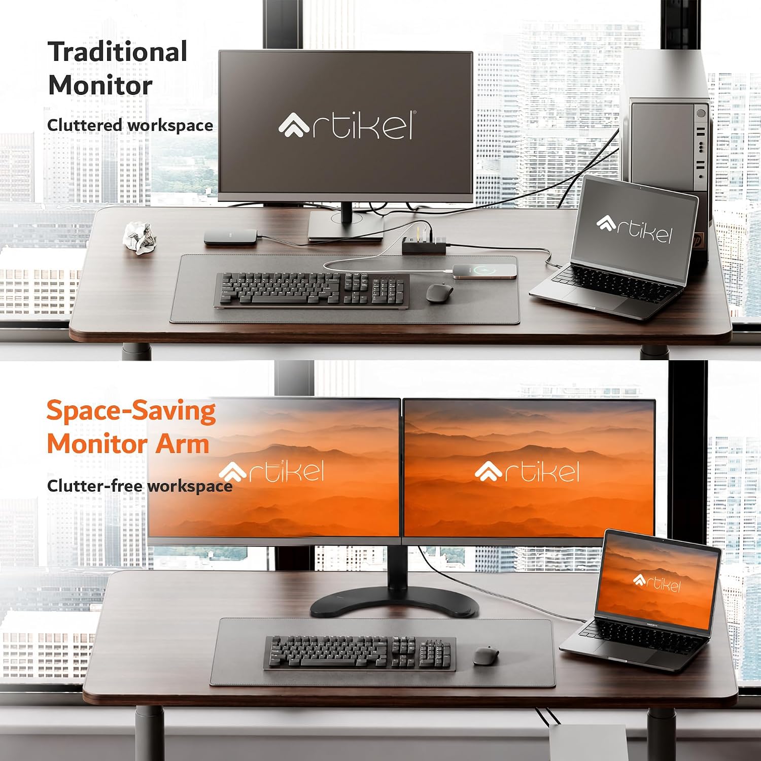 Drogo Artikel Dual Monitor Mount Adjustable VESA Arms C-Clamp & Grommet Fits 32 inch Screens