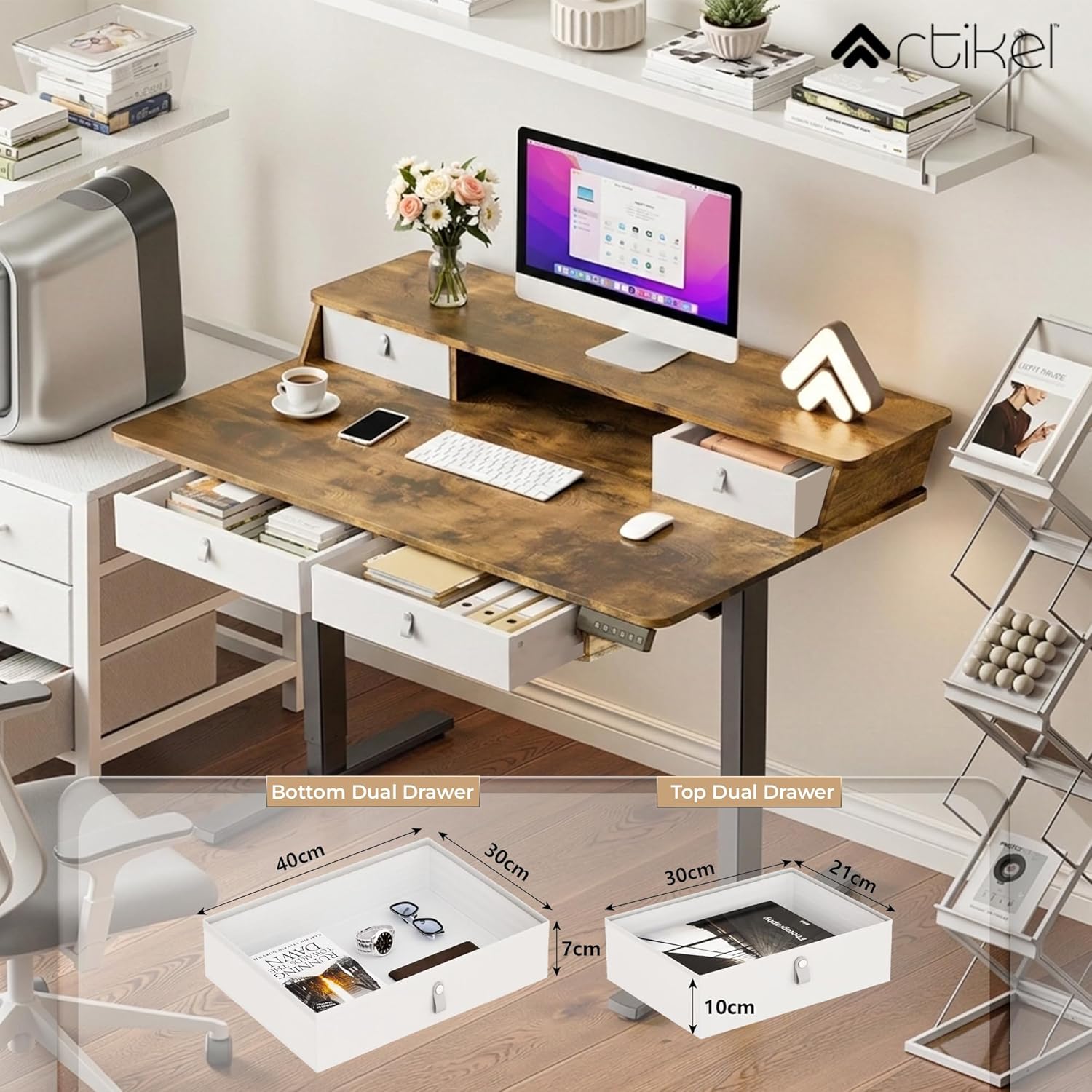 Drogo Valor Electric Height Adjustable Standing Desk with Storage Drawers Drogo India