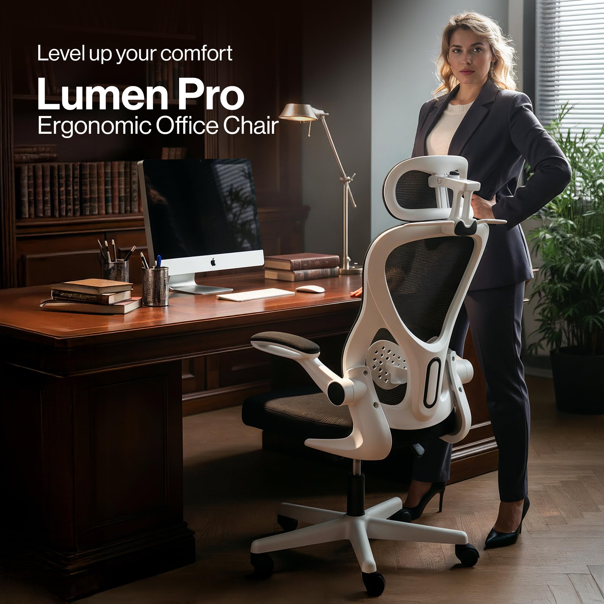 Drogo Ergonomic Office Chair for Work from Home with Breathable Mesh, Flip-up Armrest