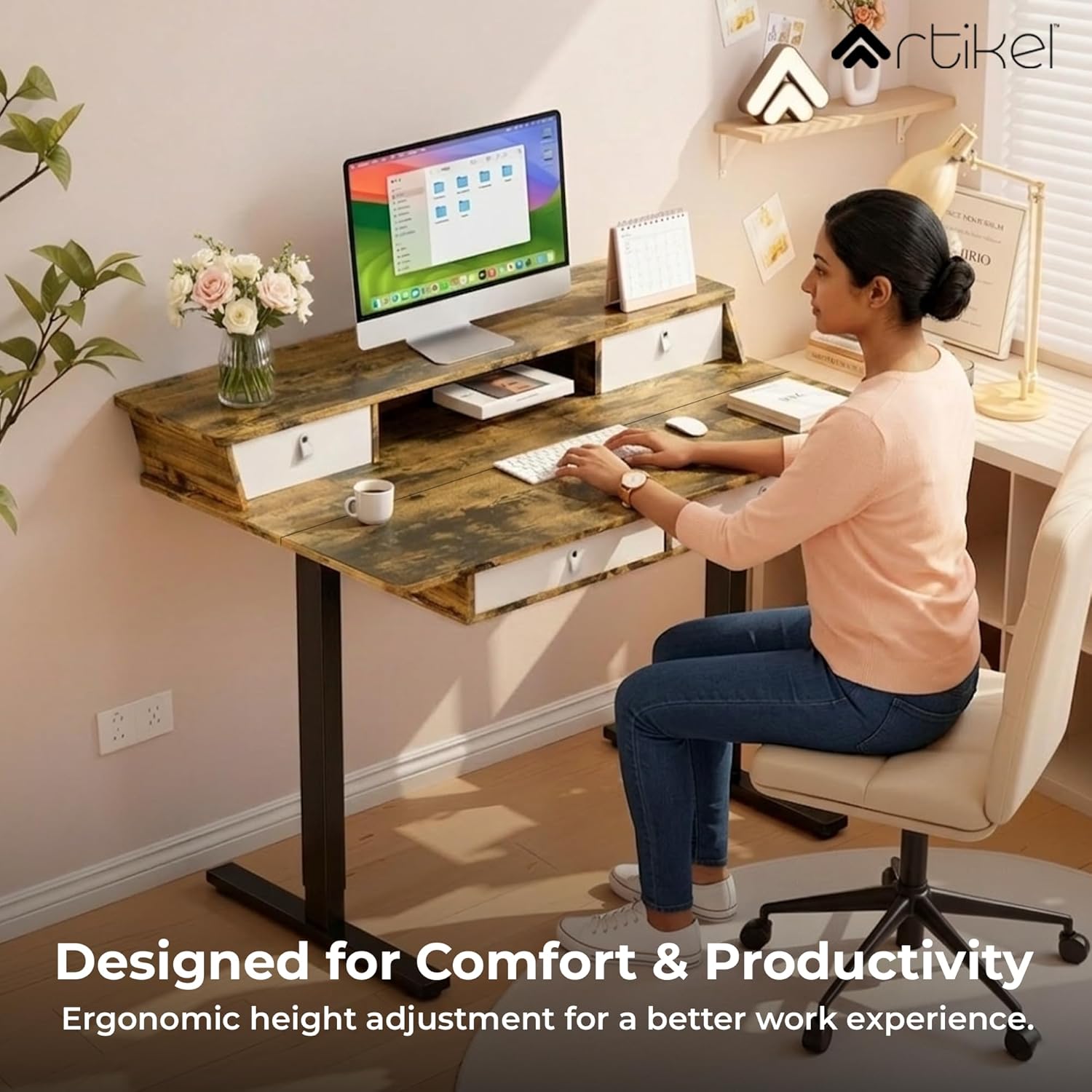 Drogo Valor Electric Height Adjustable Standing Desk with Storage Drawers Drogo India