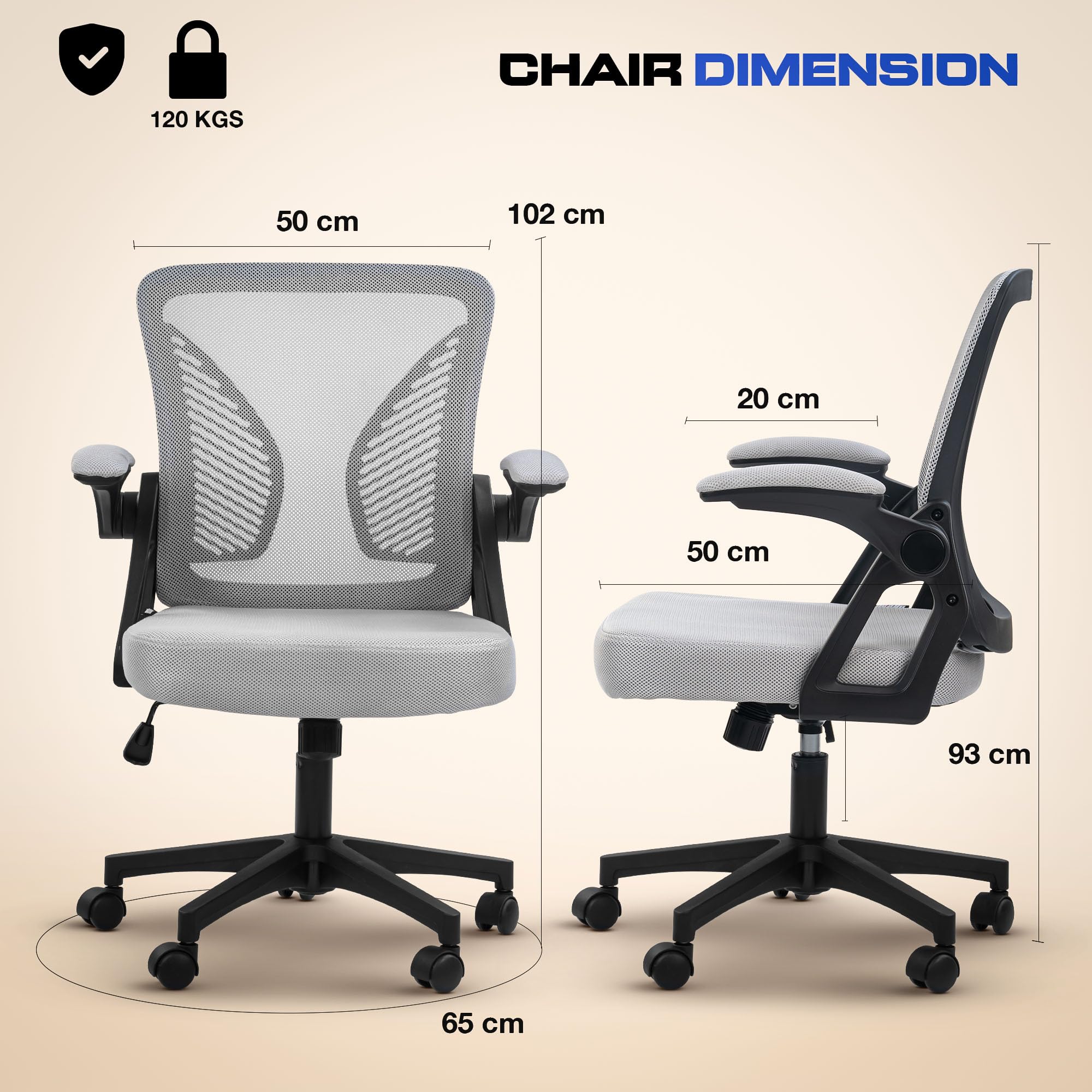 DROGO DynamicWing Ergonomic Office Chair for Work from Home, High Back Computer Chair with Flip Up Armrest