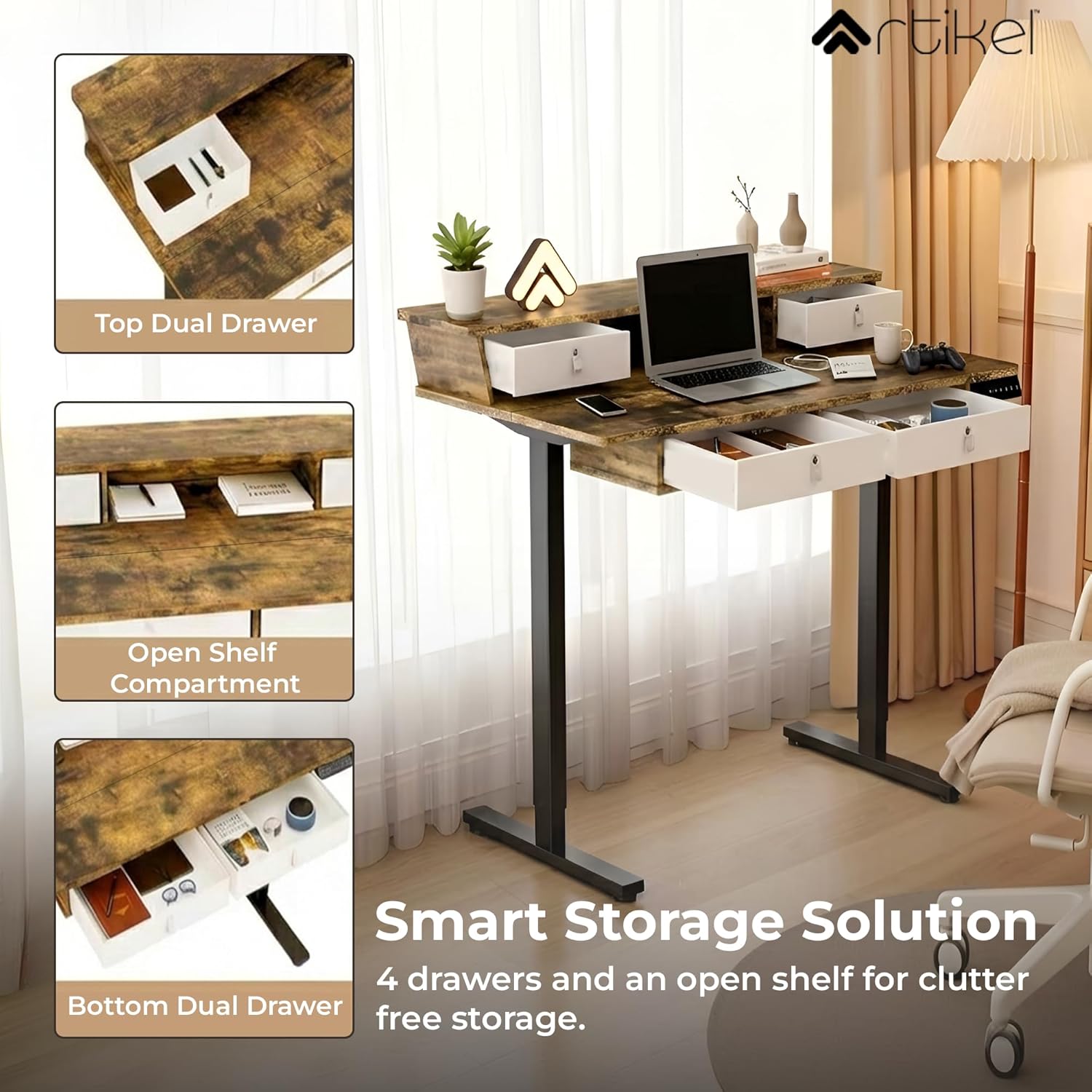 Drogo Valor Electric Height Adjustable Standing Desk with Storage Drawers Drogo India