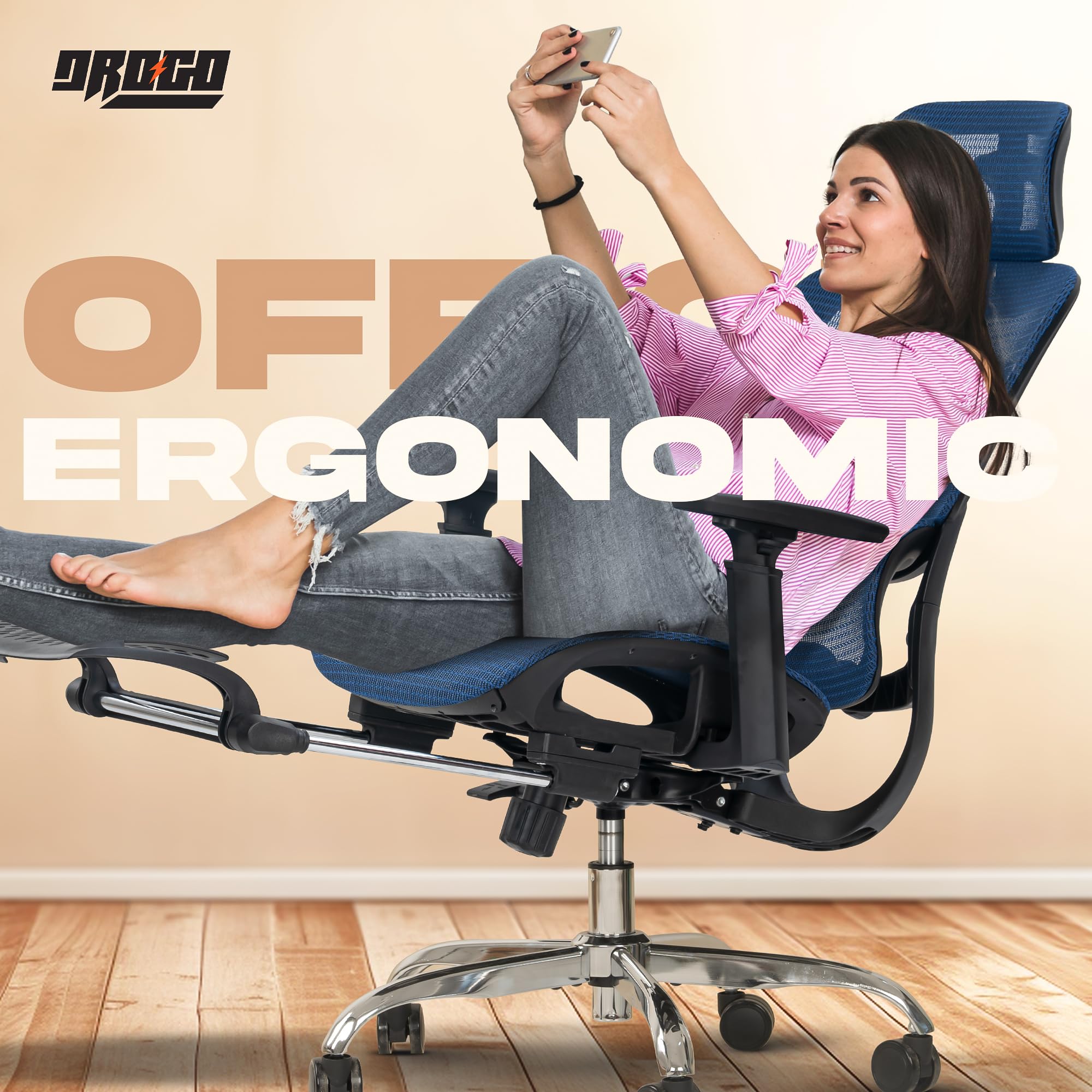 Drogo ProFlex Ergonomic Office Chair for Work from Home, Computer Chair with Adjustable Seat, 3D Armrest, Footrest, Recline 2D Headrest & Lumbar Support