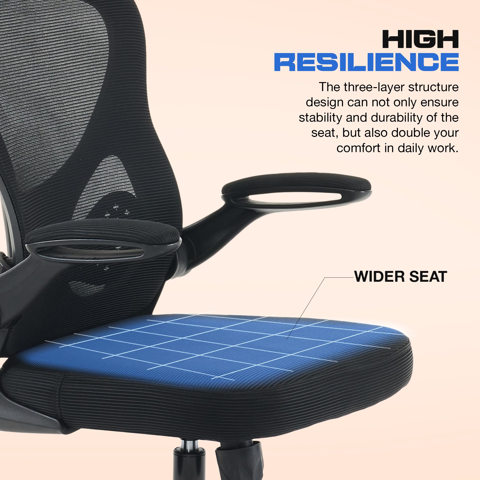 Drogo Ergonomic Office Chair for Work from Home with Breathable Mesh, Flip-up Armrest