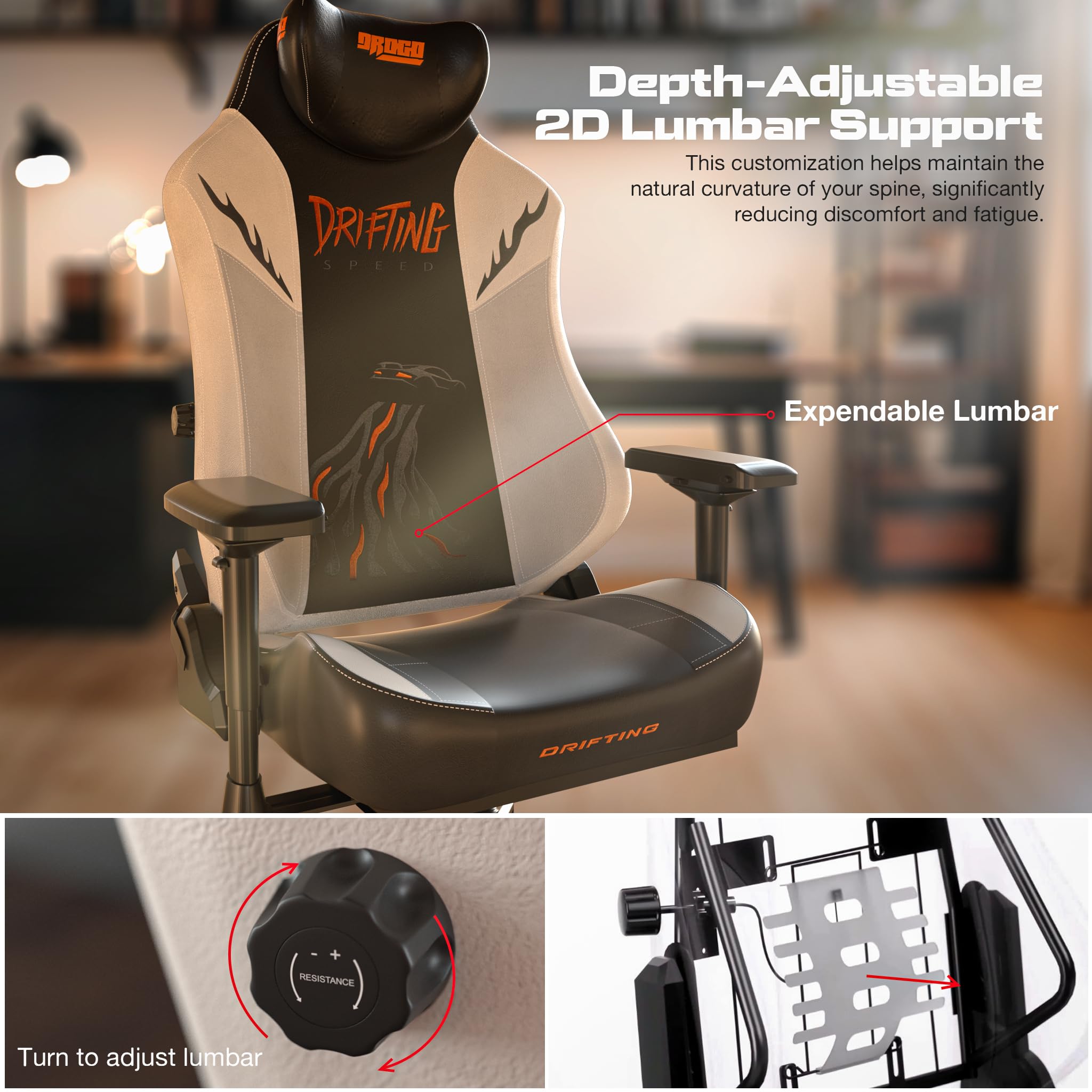 Drogo Drifting Series Ergonomic Gaming Chair with Premium Leatherette, 4D Armrest, Recline with Magnetic Memory Foam Headrest