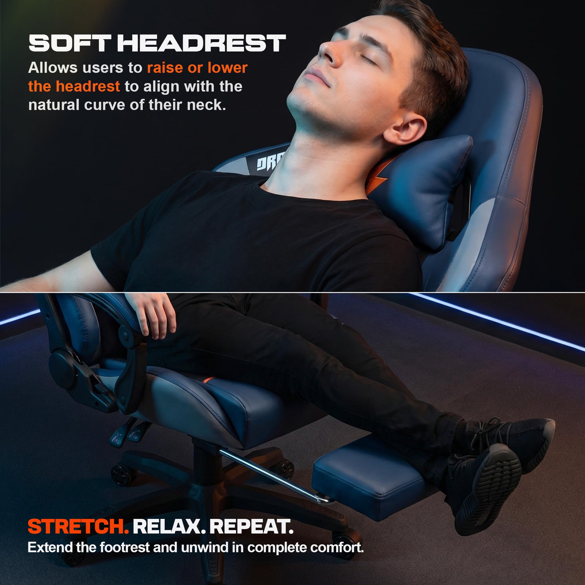 Drogo Racer Ergonomic Gaming Chair with 7 Way Adjustable Seat & Full Reclining Back Footrest