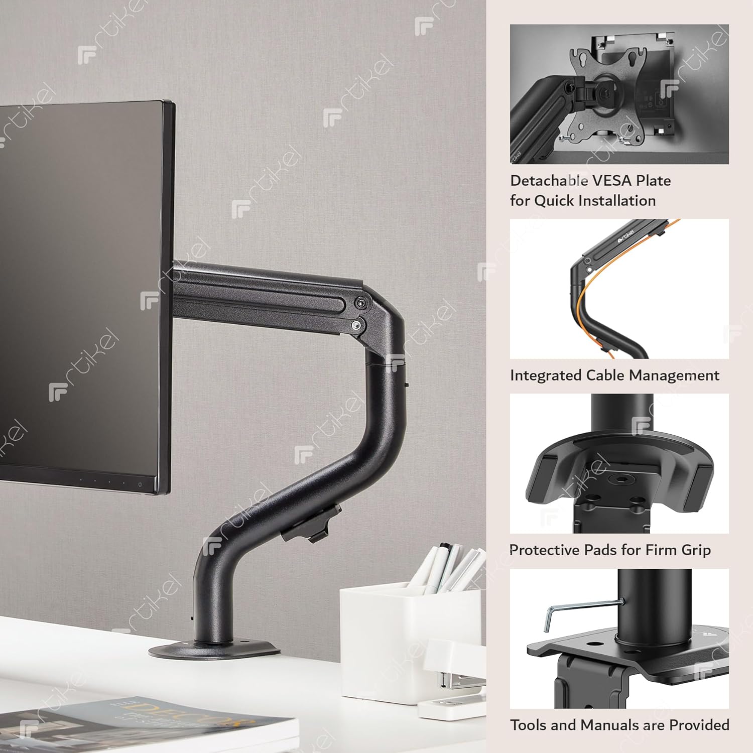 Drogo Artikel Adjustable Monitor Desk Mount - Spring Assisted VESA Arm for Screens up to 32" | Curve Series