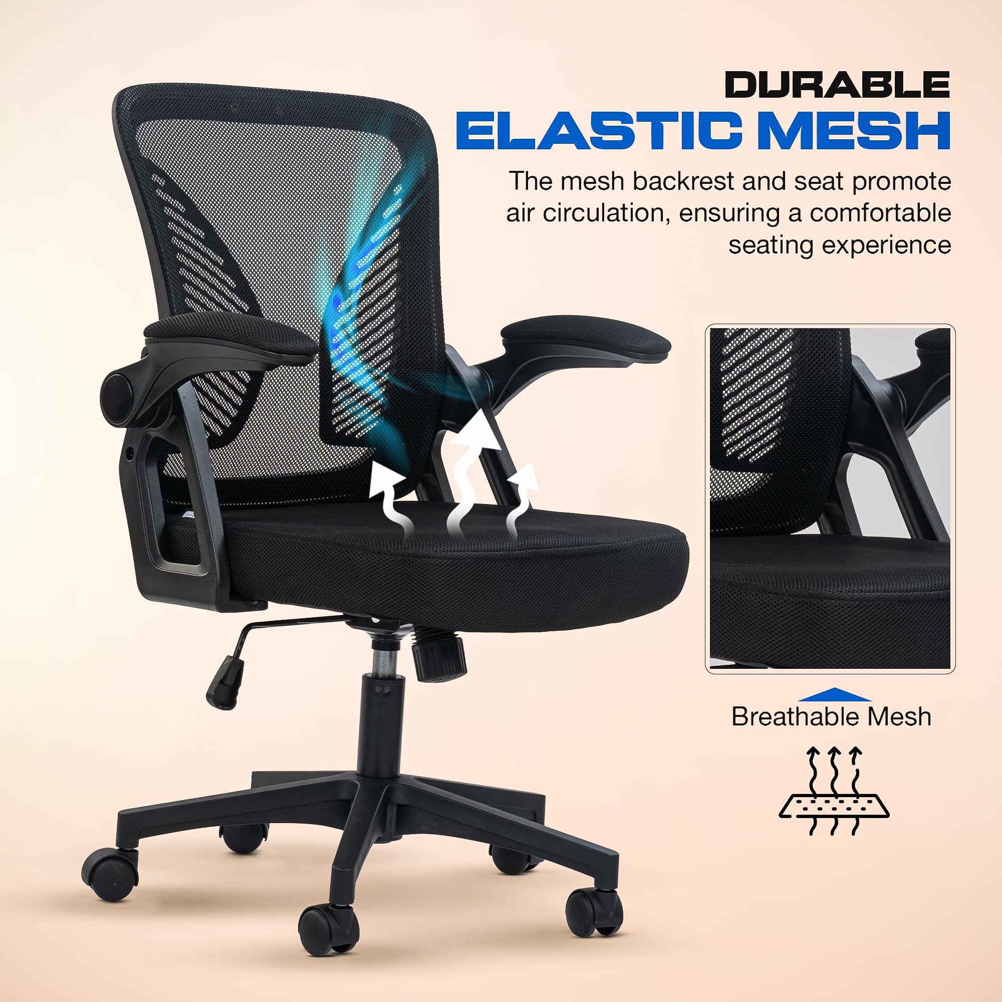 DROGO DynamicWing Ergonomic Office Chair for Work from Home, High Back Computer Chair with Flip Up Armrest