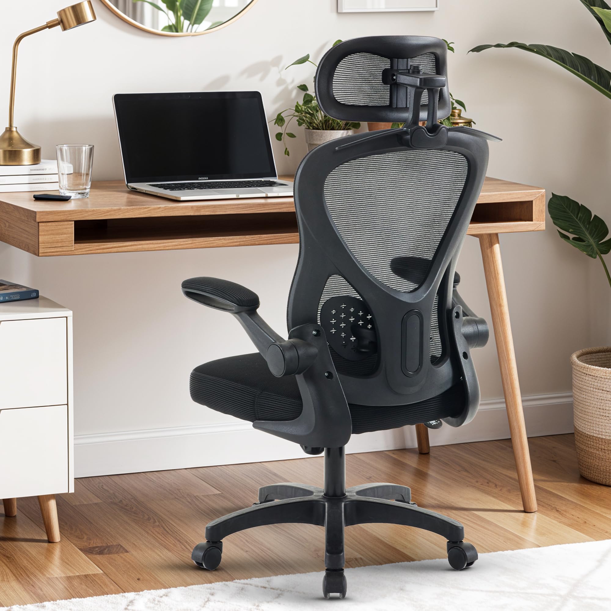 Drogo Ergonomic Office Chair for Work from Home with Breathable Mesh, Flip-up Armrest