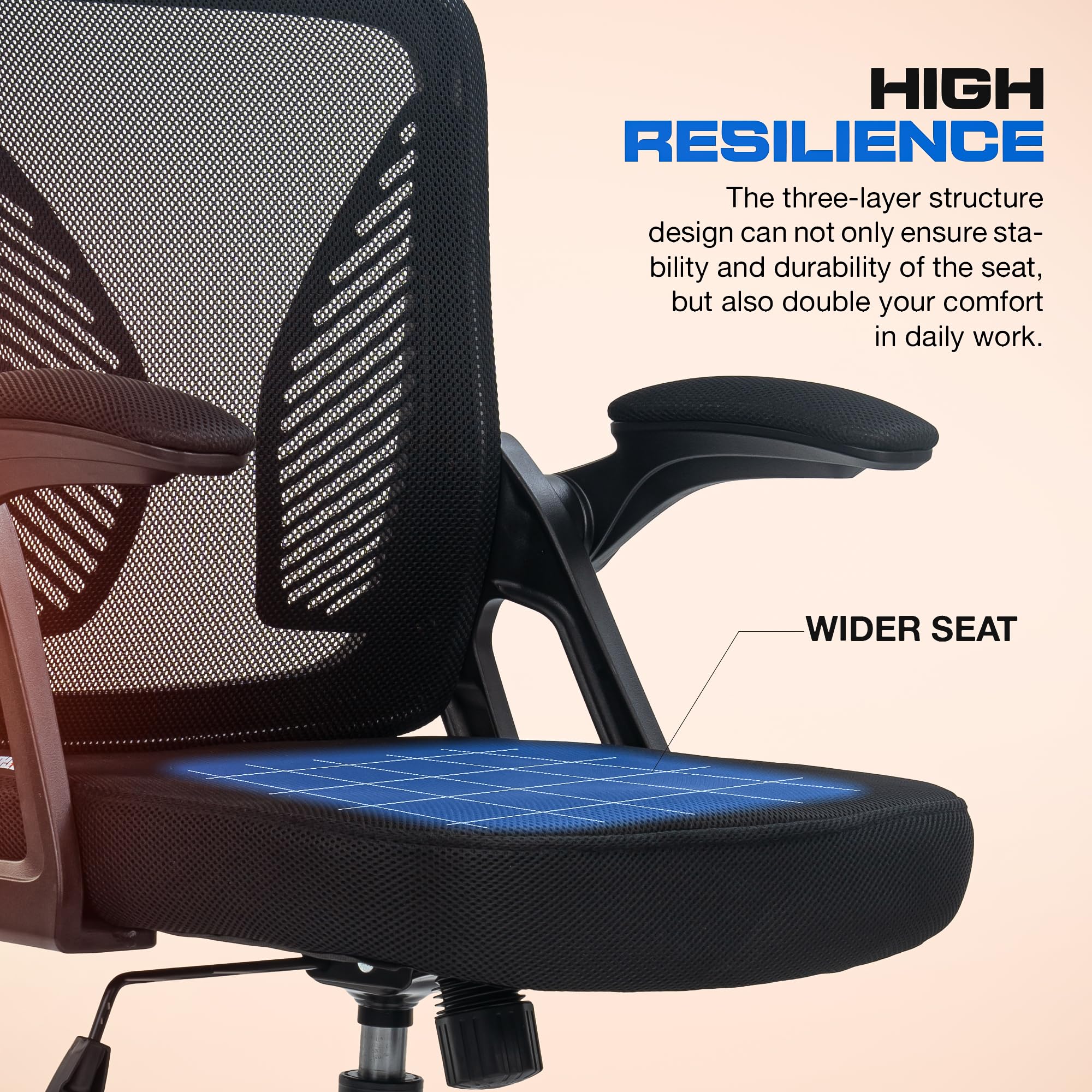 DROGO DynamicWing Ergonomic Office Chair for Work from Home, High Back Computer Chair with Flip Up Armrest