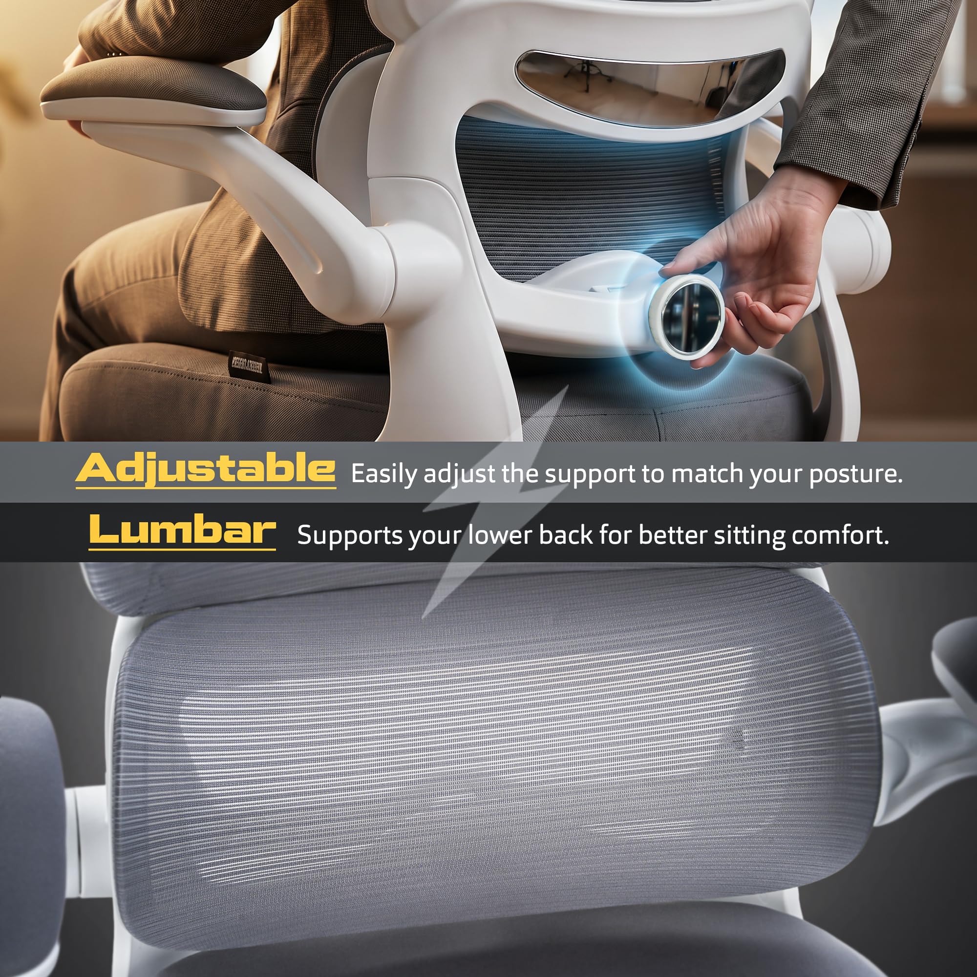 Drogo AeroFlex Ergonomic Office Chair for Work from Home, Flip-up Armrest & Recline