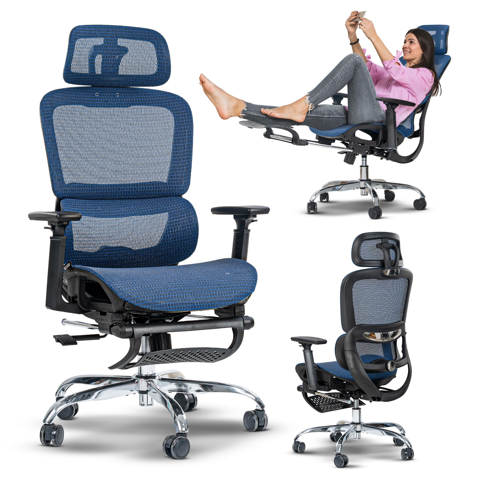 Drogo ProFlex Ergonomic Office Chair for Work from Home, Computer Chair with Adjustable Seat, 3D Armrest, Footrest, Recline 2D Headrest & Lumbar Support