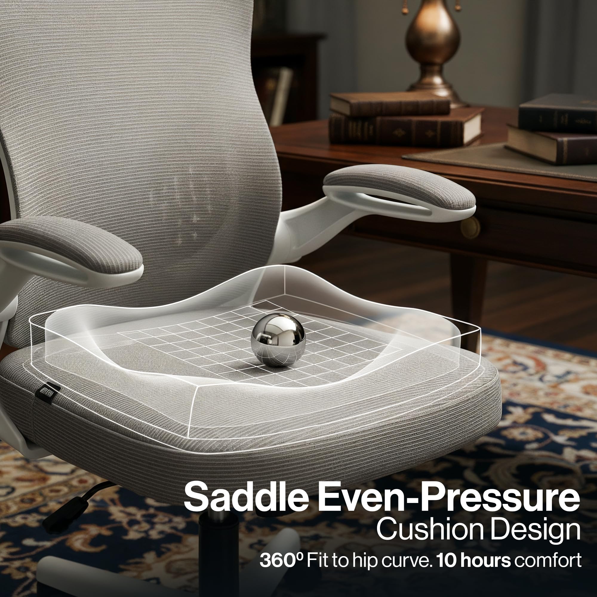 Drogo Ergonomic Office Chair for Work from Home with Breathable Mesh, Flip-up Armrest