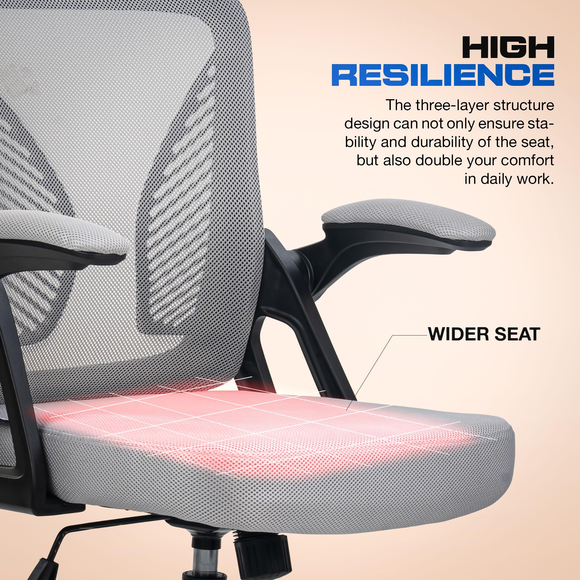 DROGO DynamicWing Ergonomic Office Chair for Work from Home, High Back Computer Chair with Flip Up Armrest