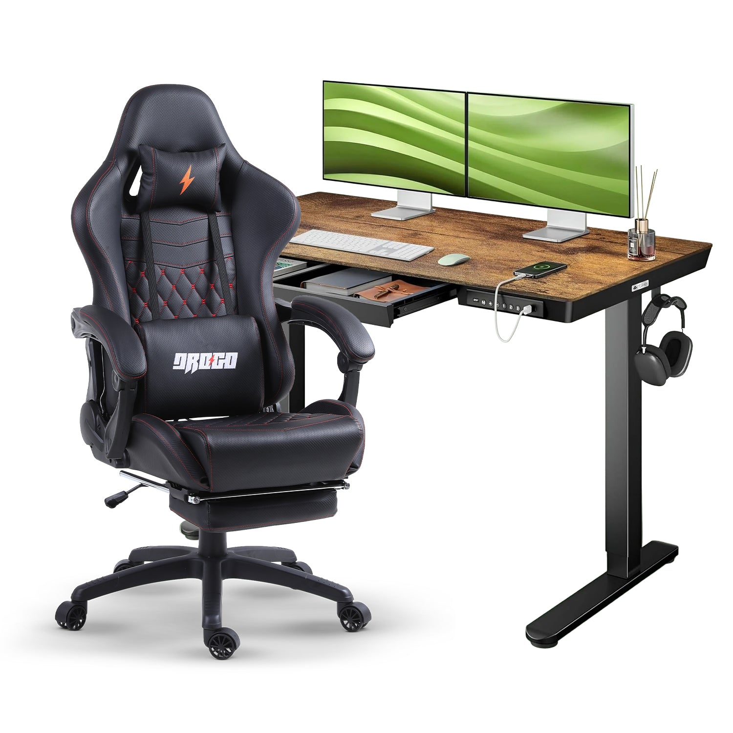 Drogo Emperor Gaming Chair + Artikel Pro Height Adjustable Desk – Work & Play Productivity Bundle