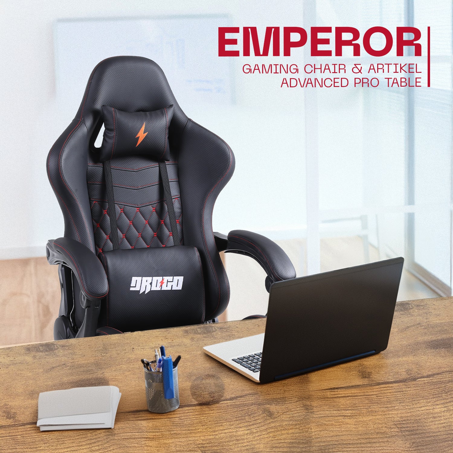Drogo Emperor Gaming Chair + Artikel Pro Height Adjustable Desk – Work & Play Productivity Bundle