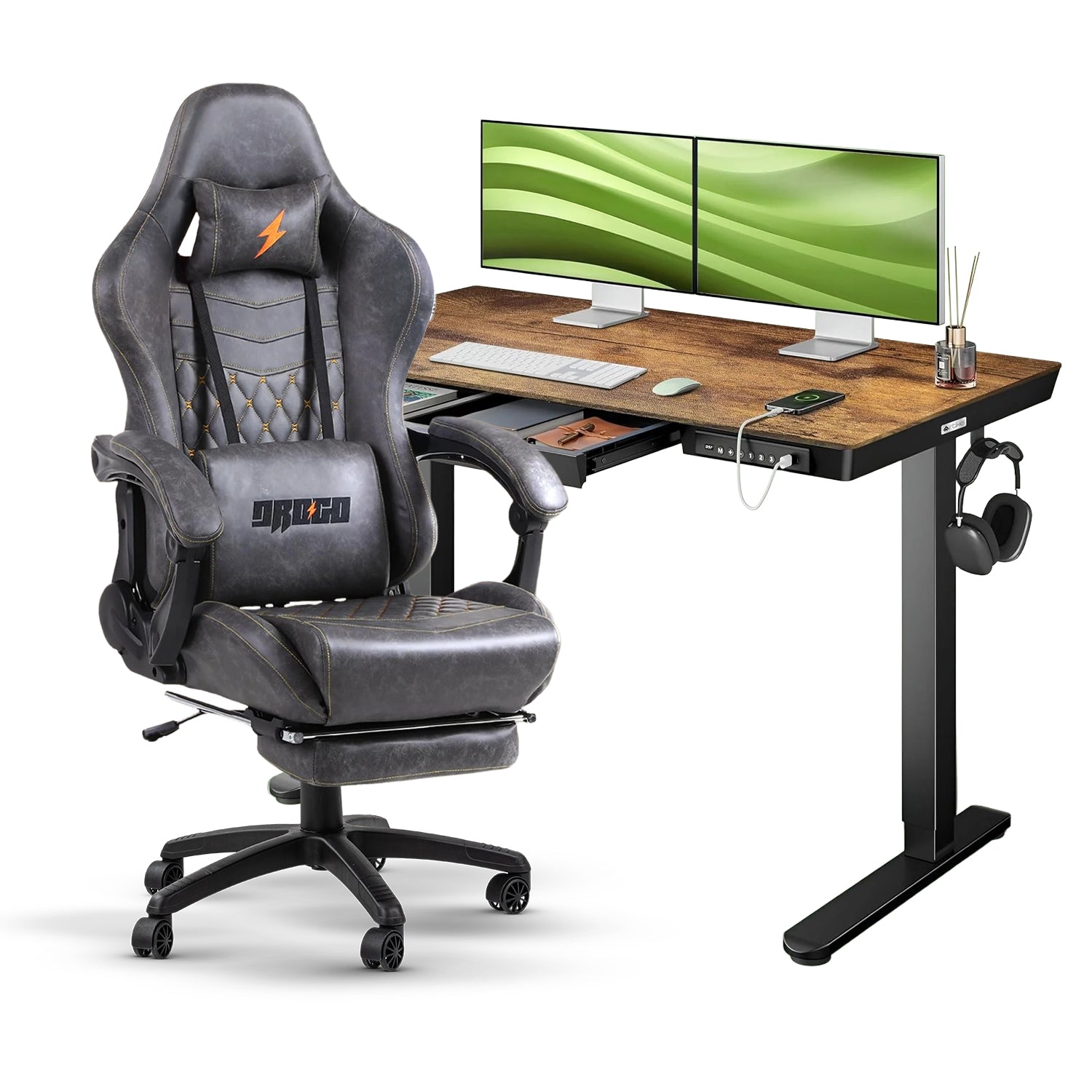 Drogo Emperor Gaming Chair + Artikel Pro Height Adjustable Desk – Work & Play Productivity Bundle