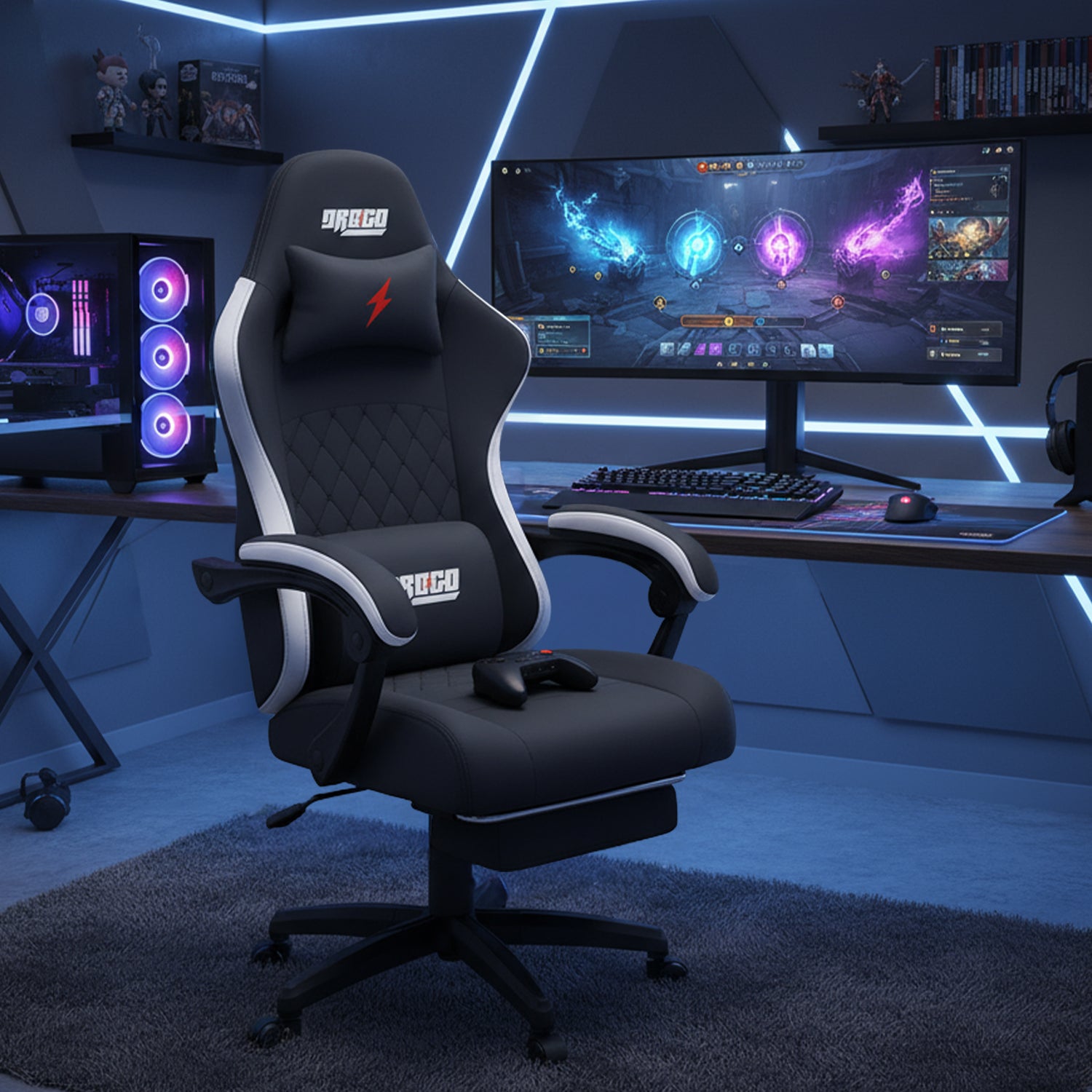 Drogo Throne Ergonomic Gaming Chair With Linkage Armrest,Foot Rest,& Adjustable Seat