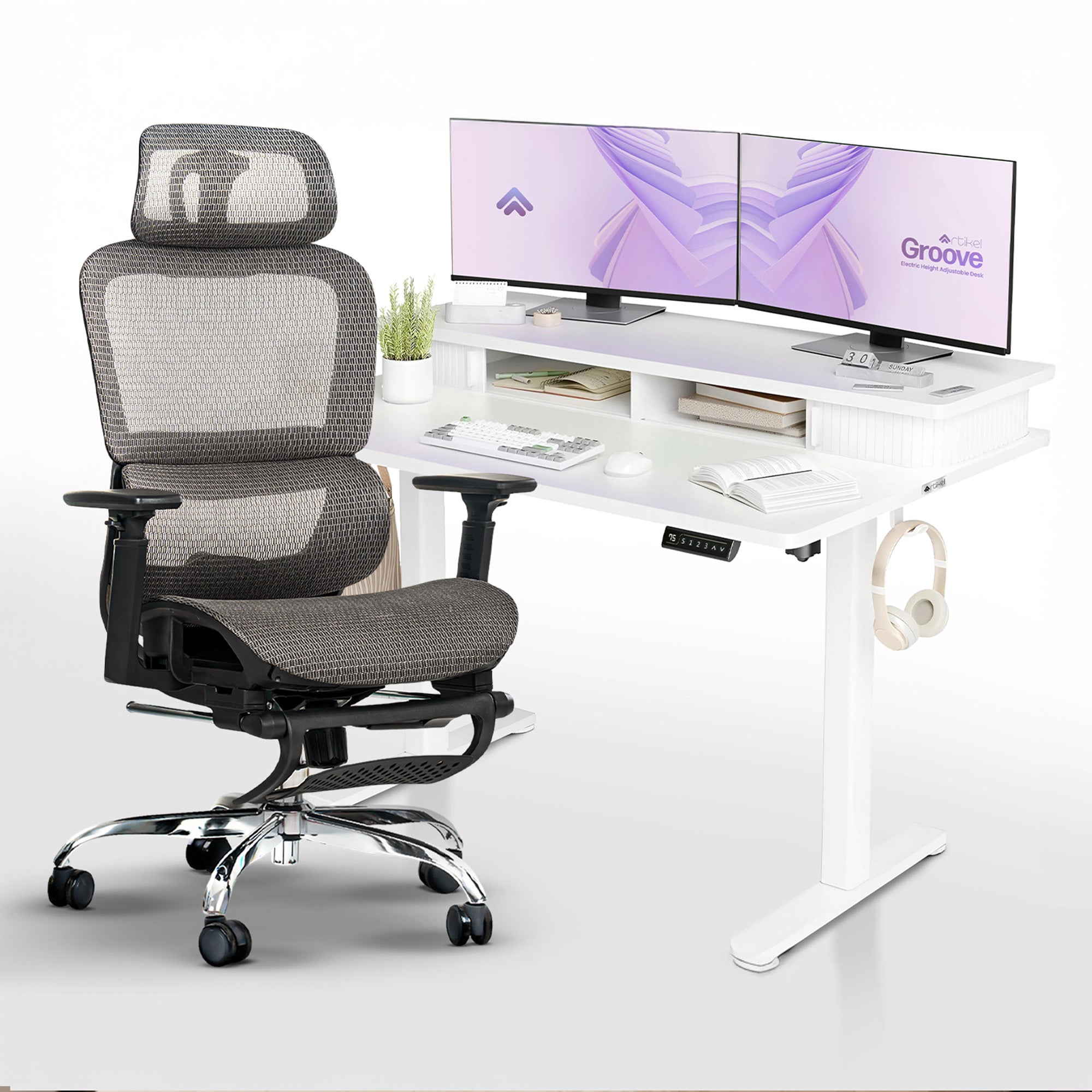 Drogo ProFlex Ergonomic Chair + Artikel Groove Height Adjustable Desk - Productivity Setup