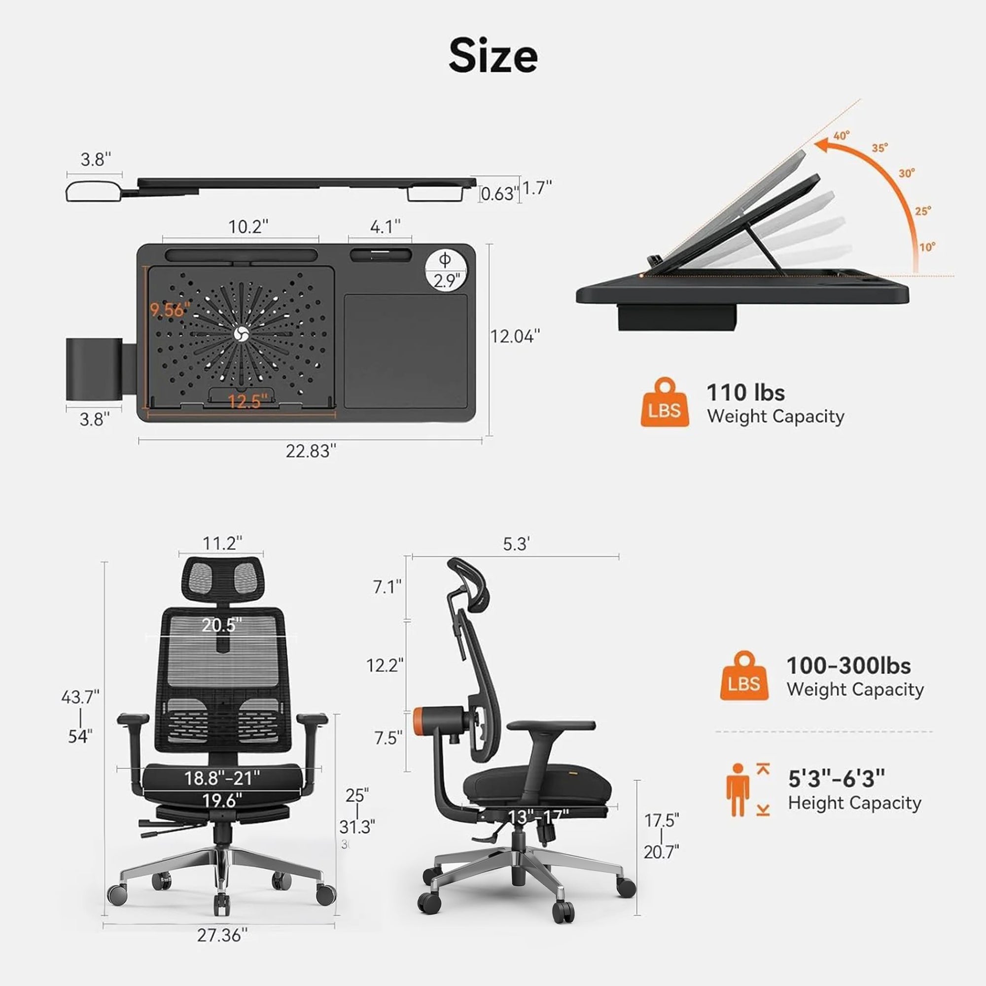 Drogo PosturePro Office Chair with Laptop Tray for Work from Home