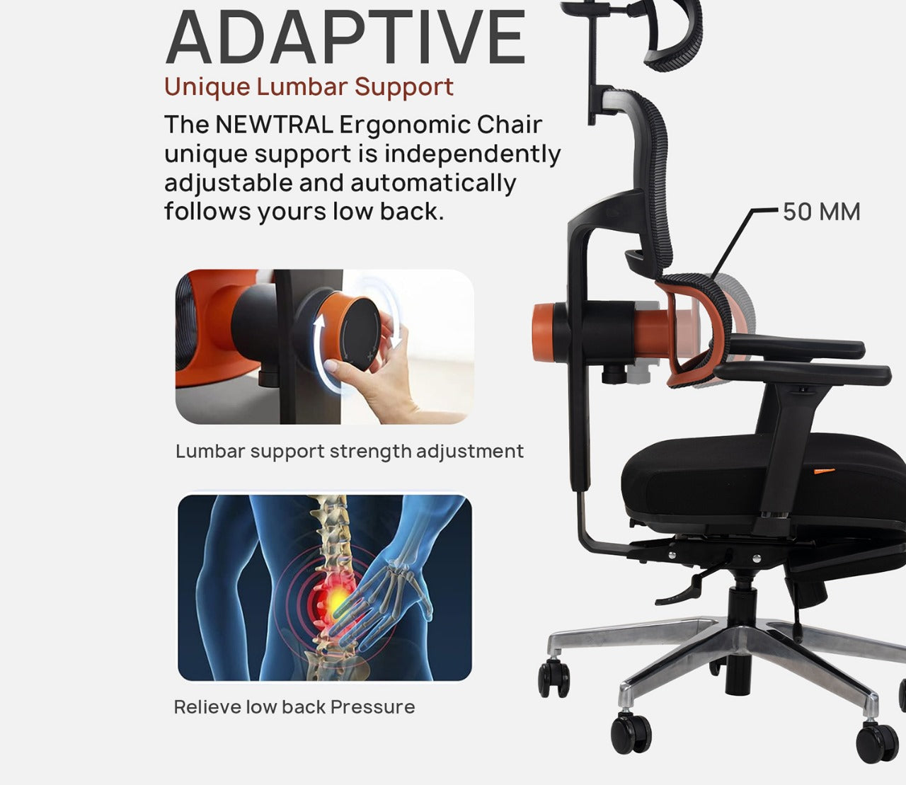 Drogo Premium Ergonomic Office Chair for Work from Home, High Back Computer Chair with Unique Adaptive Lumbar Support & Headrest, 4D Armrest & Recline